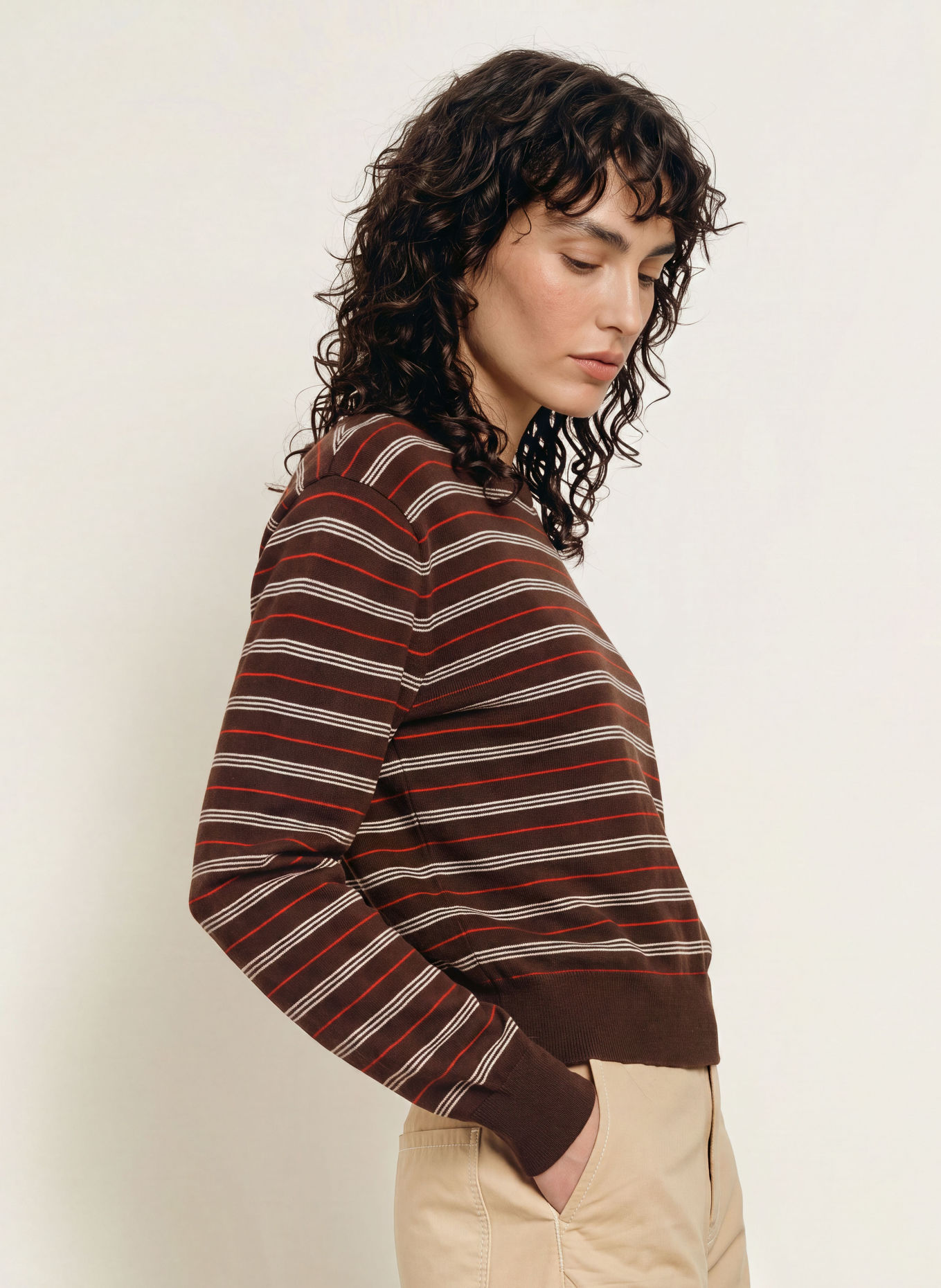 SANDRO Pullover: BRAUN / ROT / WEISS