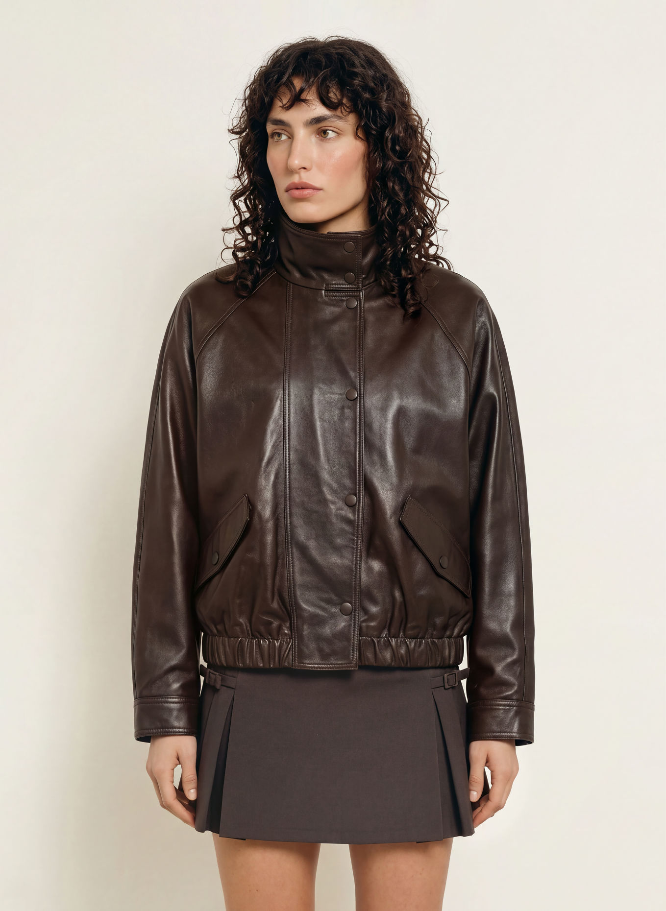SANDRO Oversized-Lederjacke: DUNKELBRAUN
