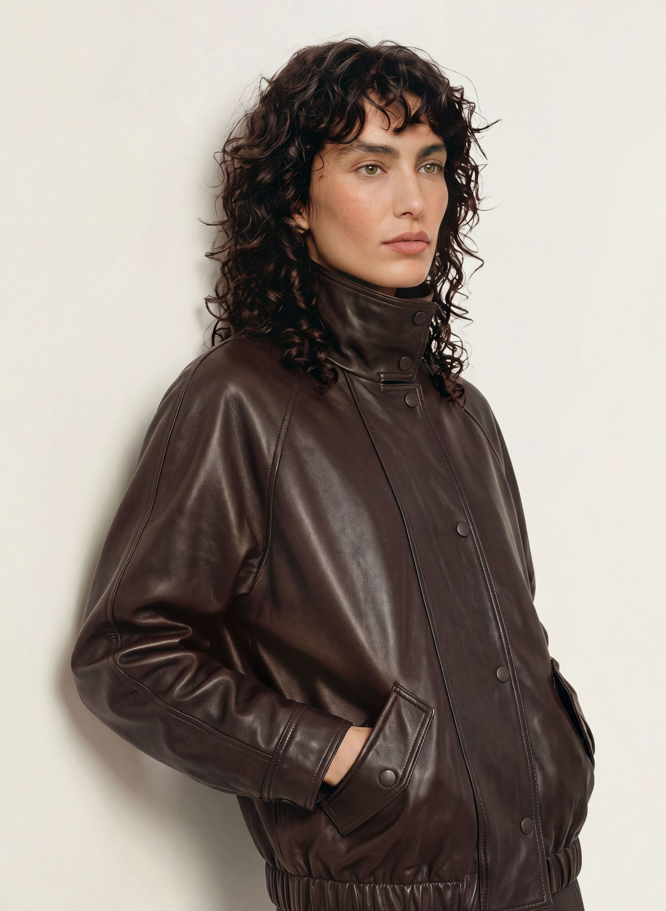 SANDRO Oversized-Lederjacke: DUNKELBRAUN