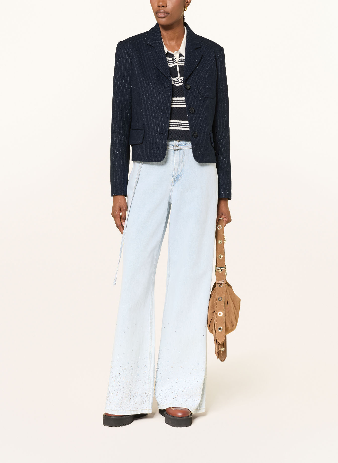 maje Blazer mit Schmucksteinen: DUNKELBLAU / WEISS
