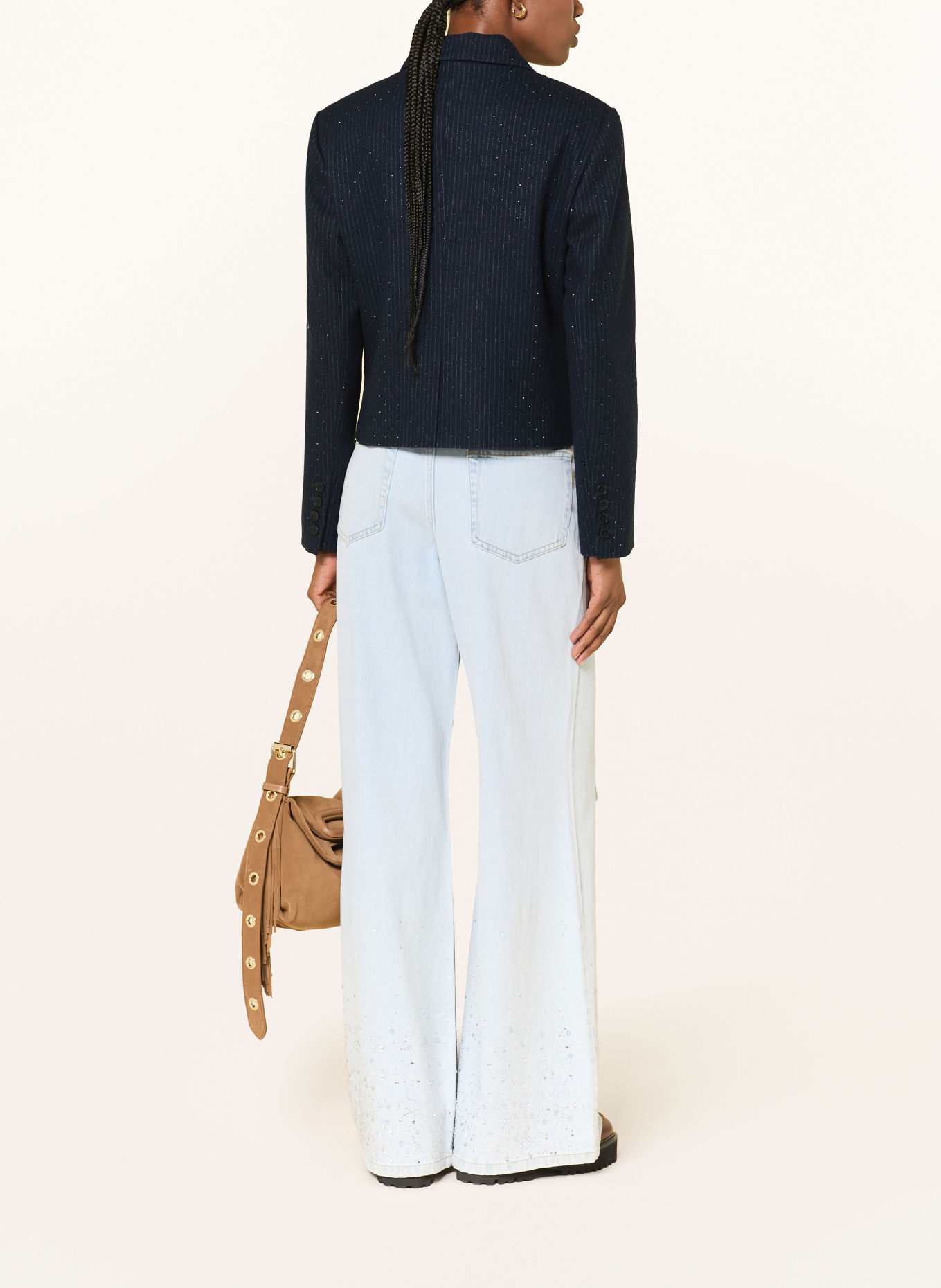 maje Blazer mit Schmucksteinen: DUNKELBLAU / WEISS