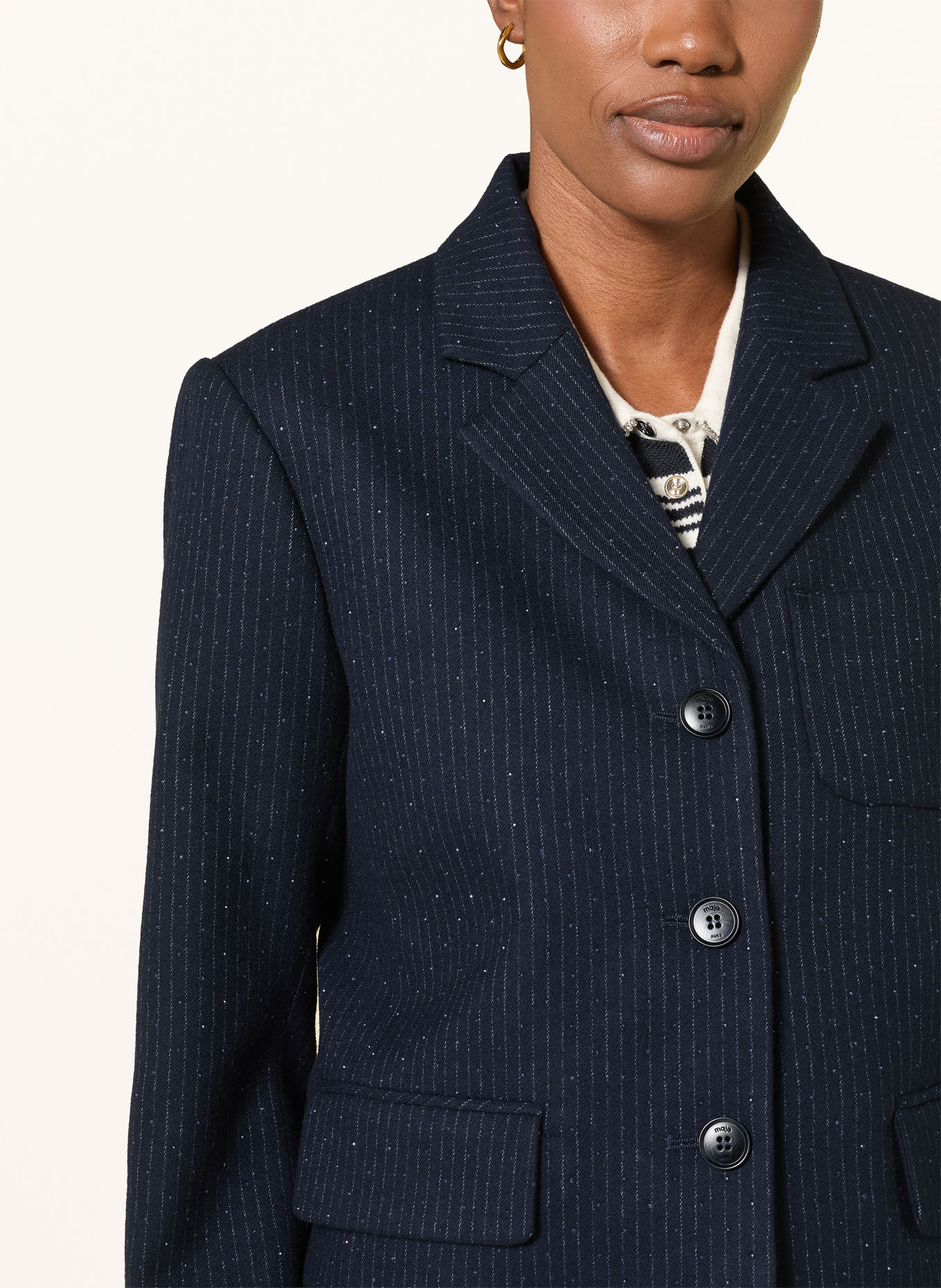 maje Blazer mit Schmucksteinen: DUNKELBLAU / WEISS