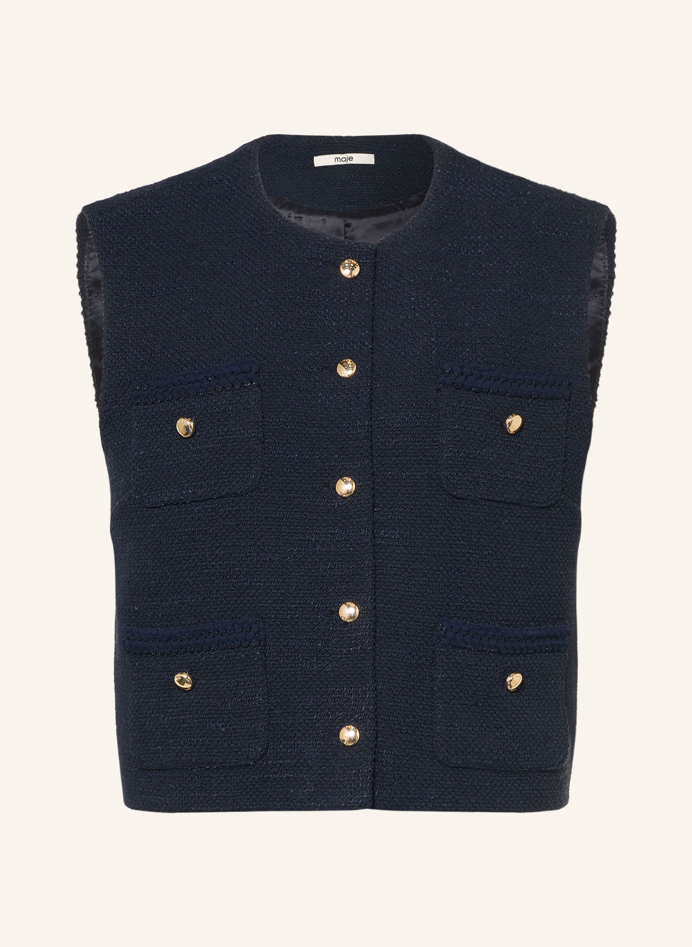 maje Tweed-Weste mit Glitzergarn: DUNKELBLAU