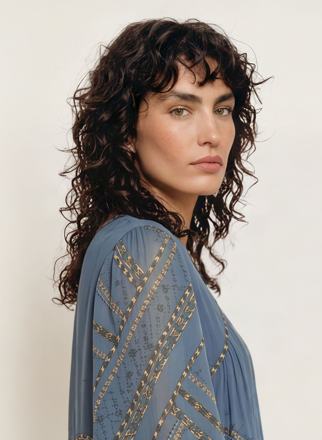 ba&sh Blusenshirt PLACIDO mit 3/4-Arm: BLAU / BEIGE