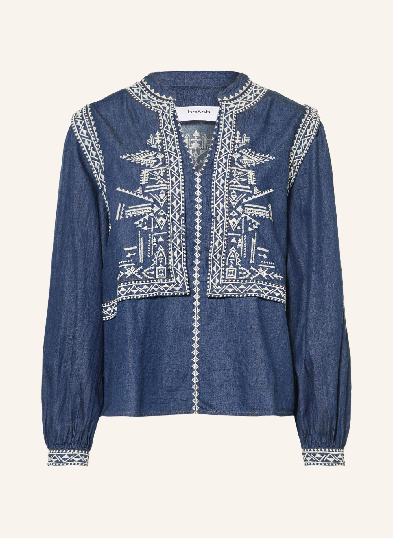 ba&sh Blusenshirt LAURA in Jeansoptik: DUNKELBLAU / WEISS