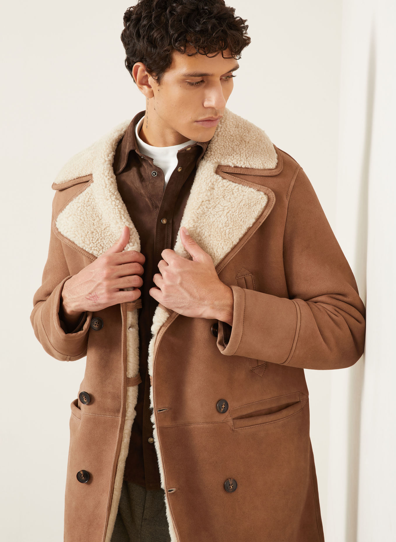 manzoni 24 Leren jas: CAMEL / CRÈME