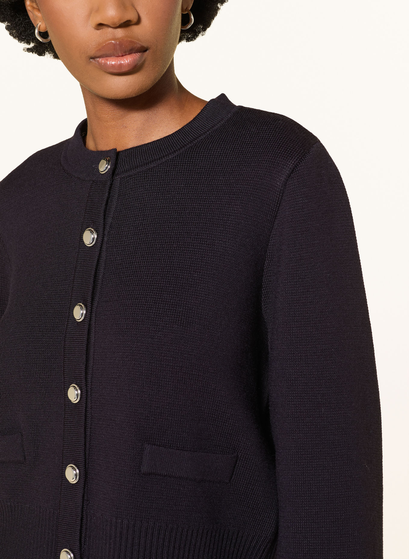 SANDRO Strickjacke im Materialmix mit abnehmbarem Kragen: DUNKELBLAU / HELLBLAU