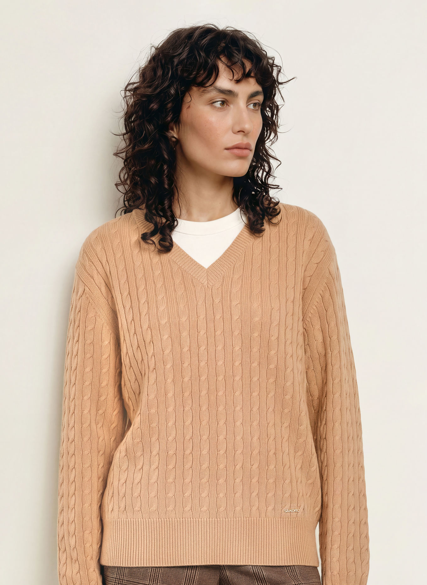 SANDRO Pullover: CAMEL / WEISS