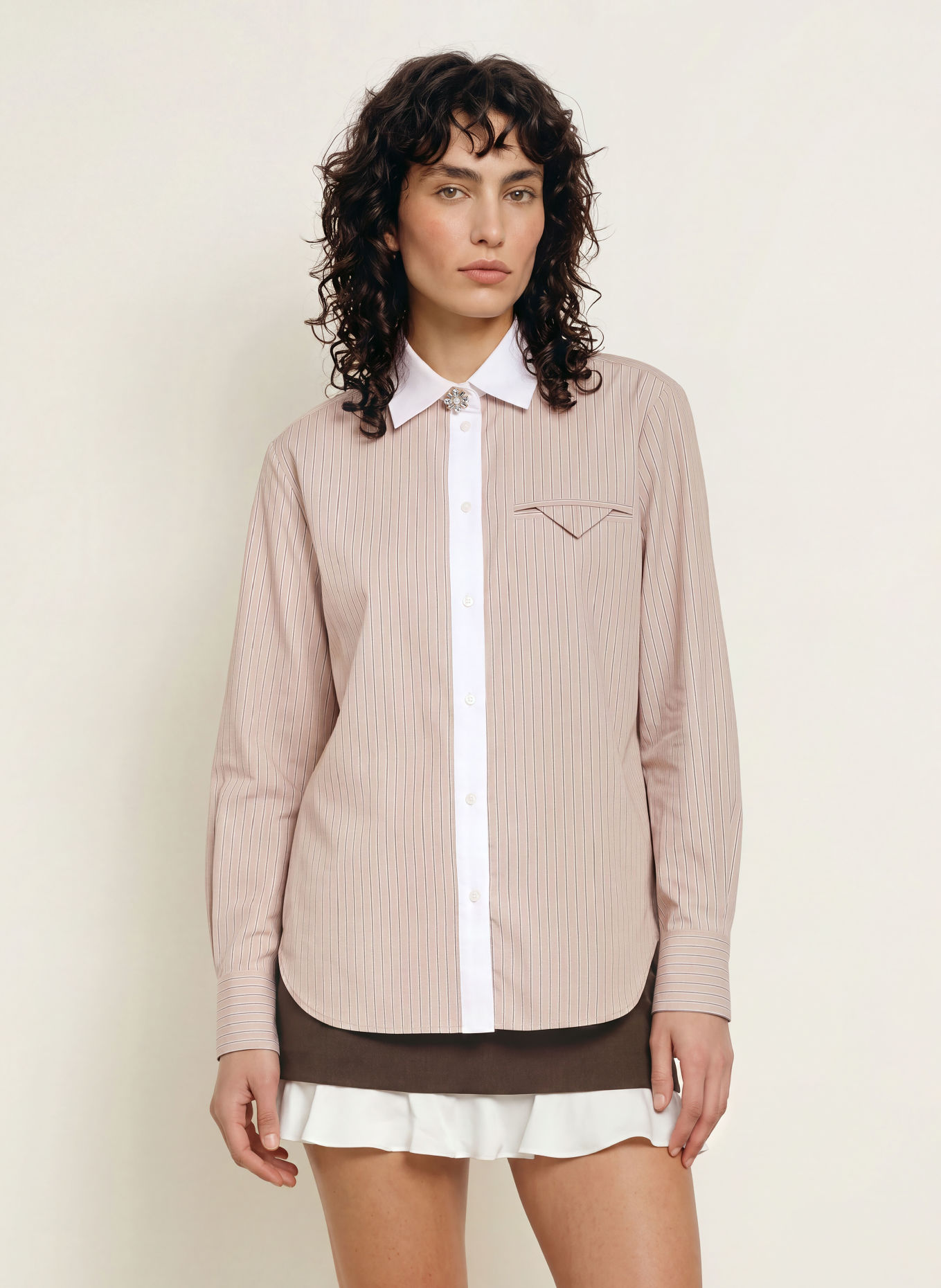 SANDRO Hemdbluse: BEIGE / BRAUN / WEISS