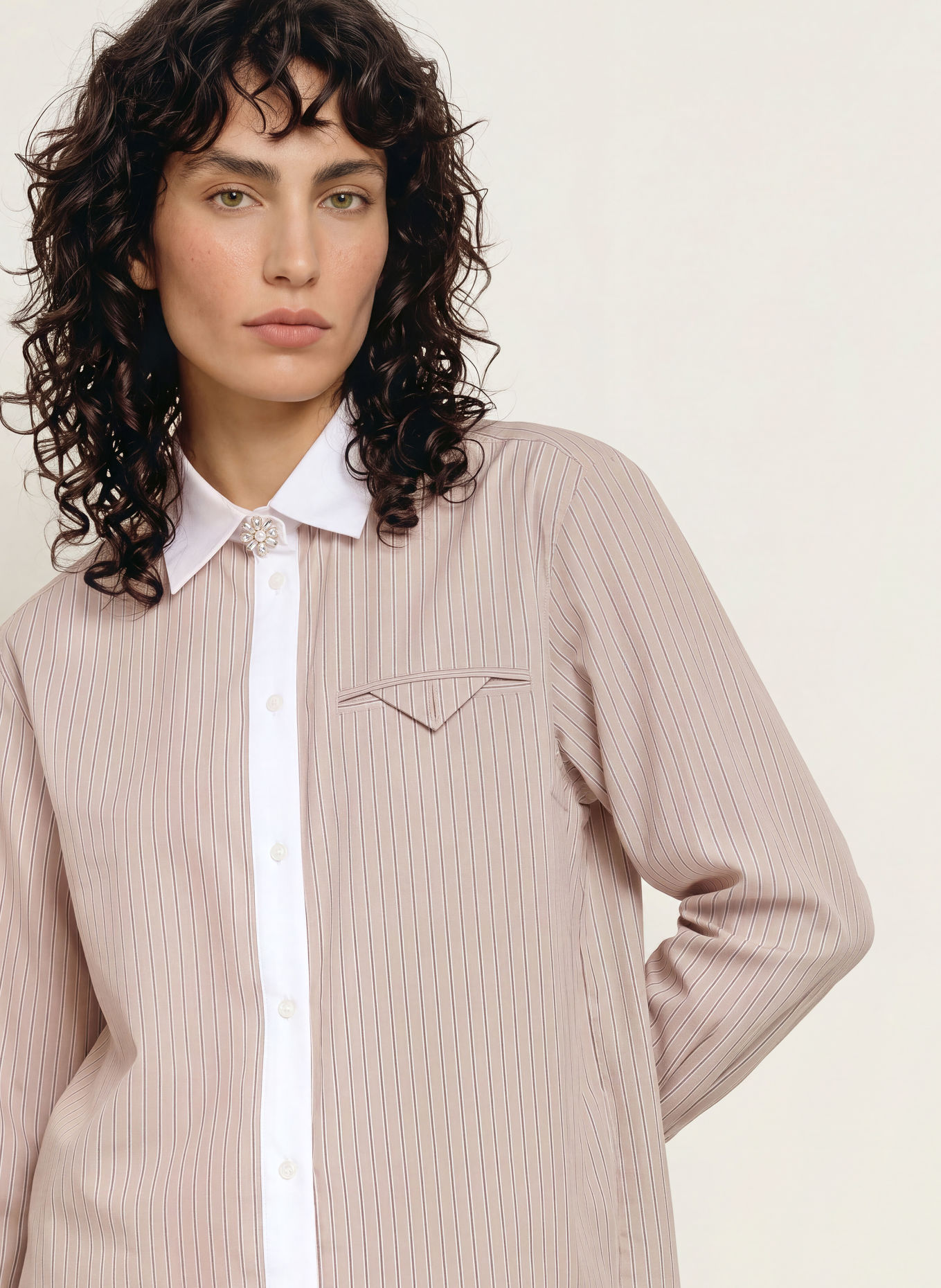 SANDRO Hemdbluse: BEIGE / BRAUN / WEISS