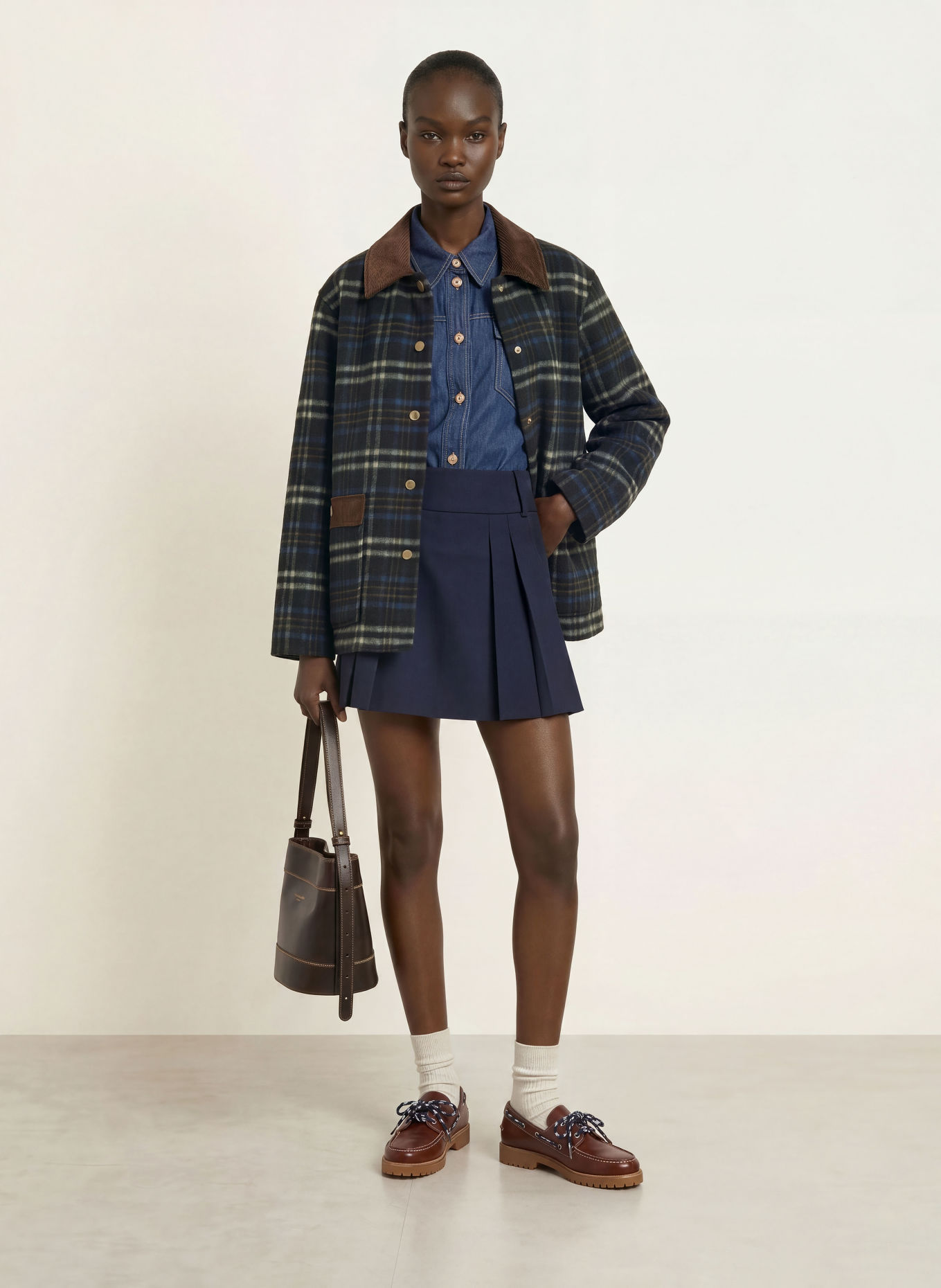 CLAUDIE PIERLOT Overjacket im Materialmix: SCHWARZ / HELLGRAU / BLAU