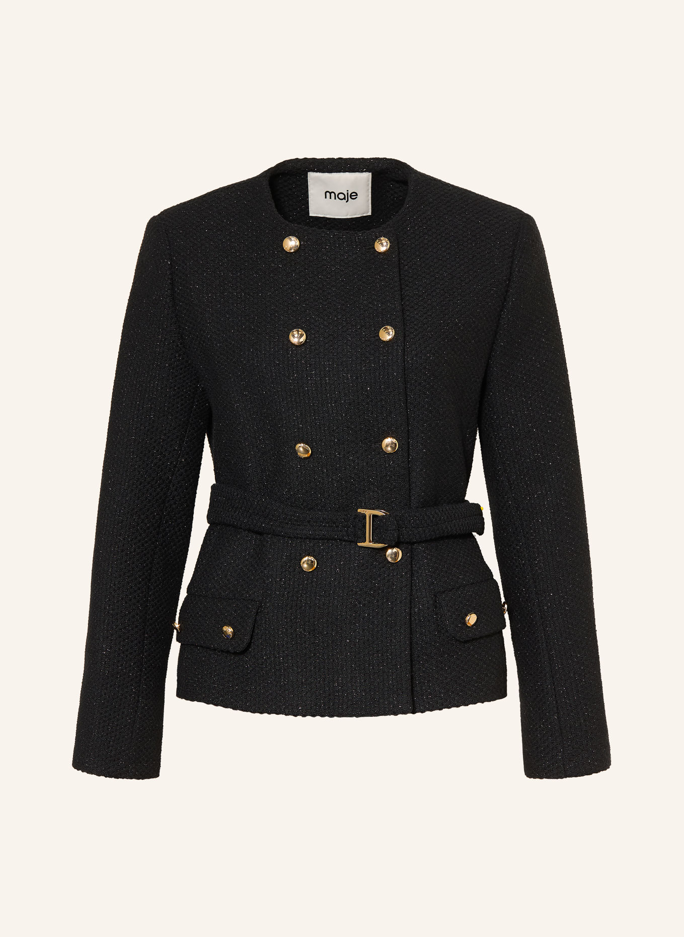 maje Tweed-Blazer mit Glitzergarn: SCHWARZ / GOLD