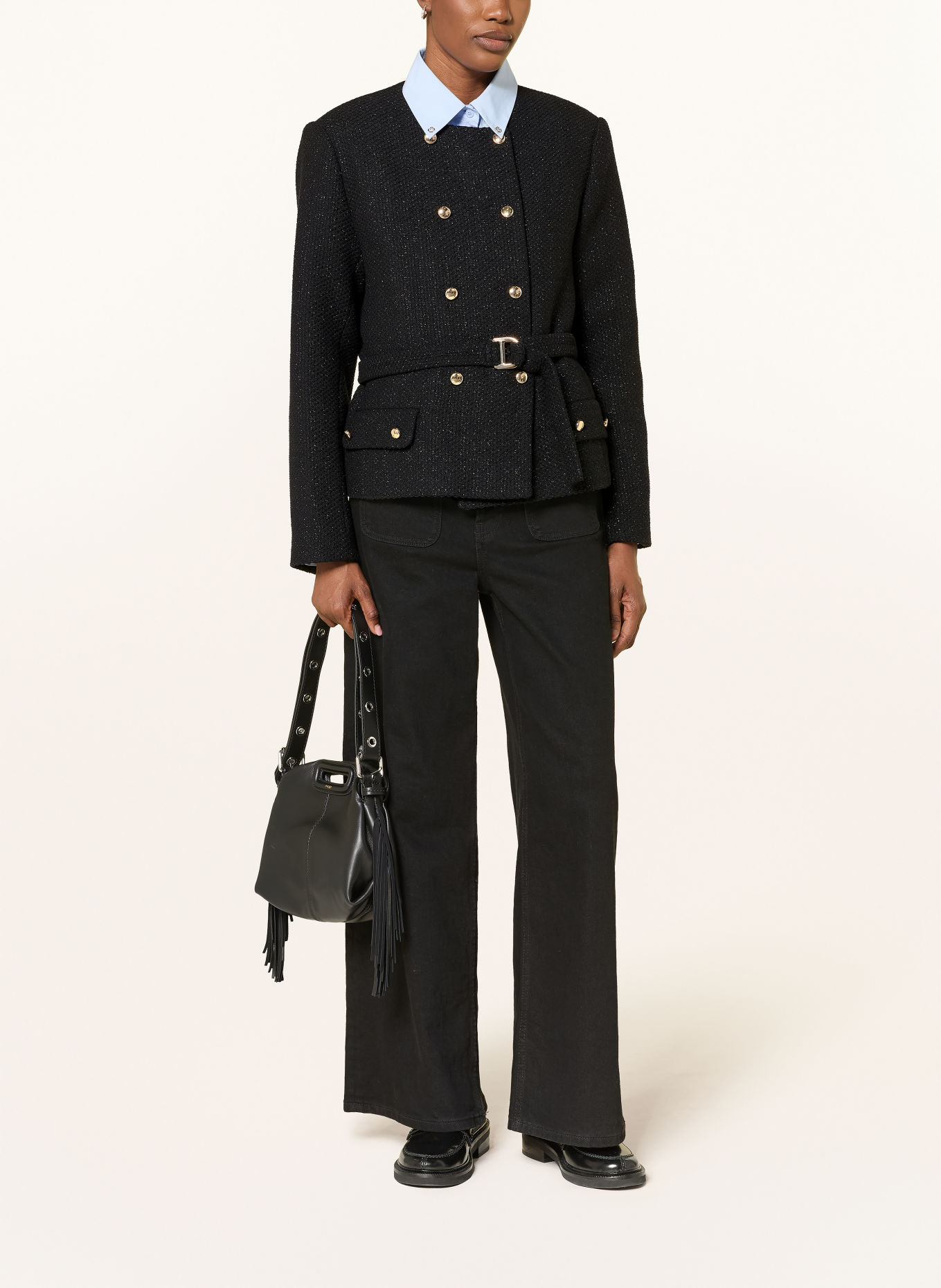 maje Tweed-Blazer mit Glitzergarn: SCHWARZ / GOLD