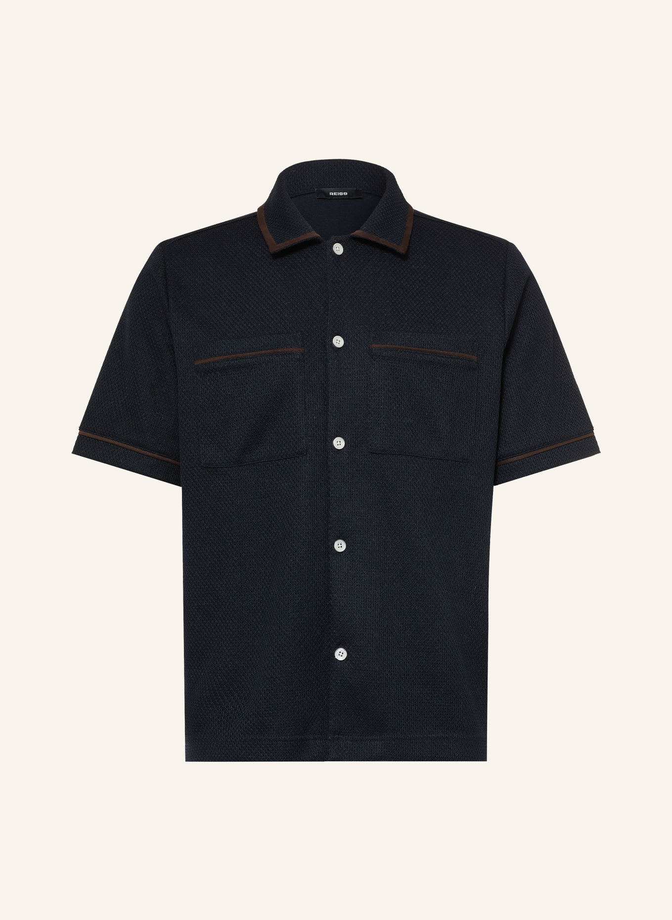 REISS WEAVER Comfort Fit Short-sleeve shirt: DARK BLUE