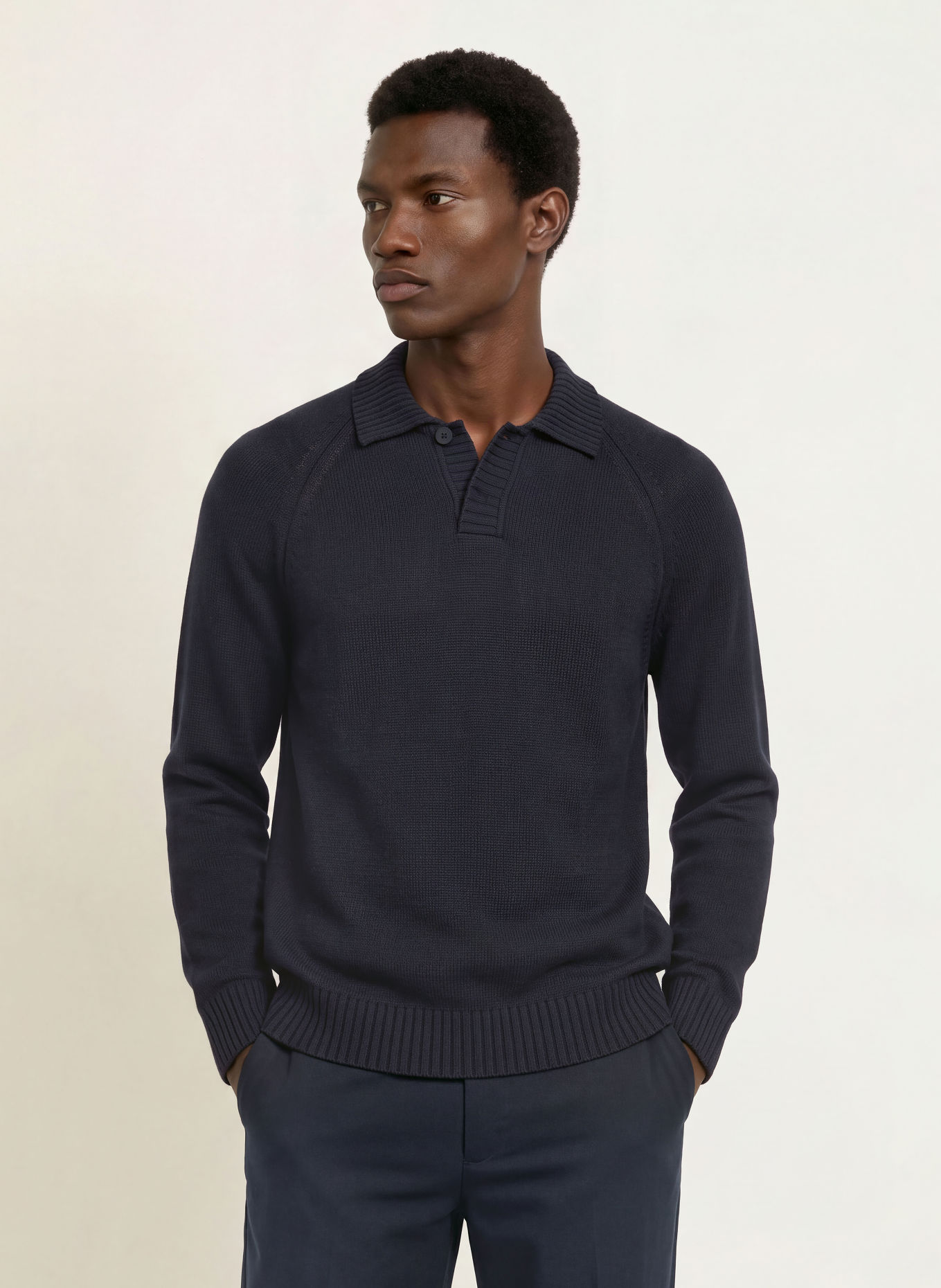 REISS Gebreid poloshirt ASHDOWN: ZWART