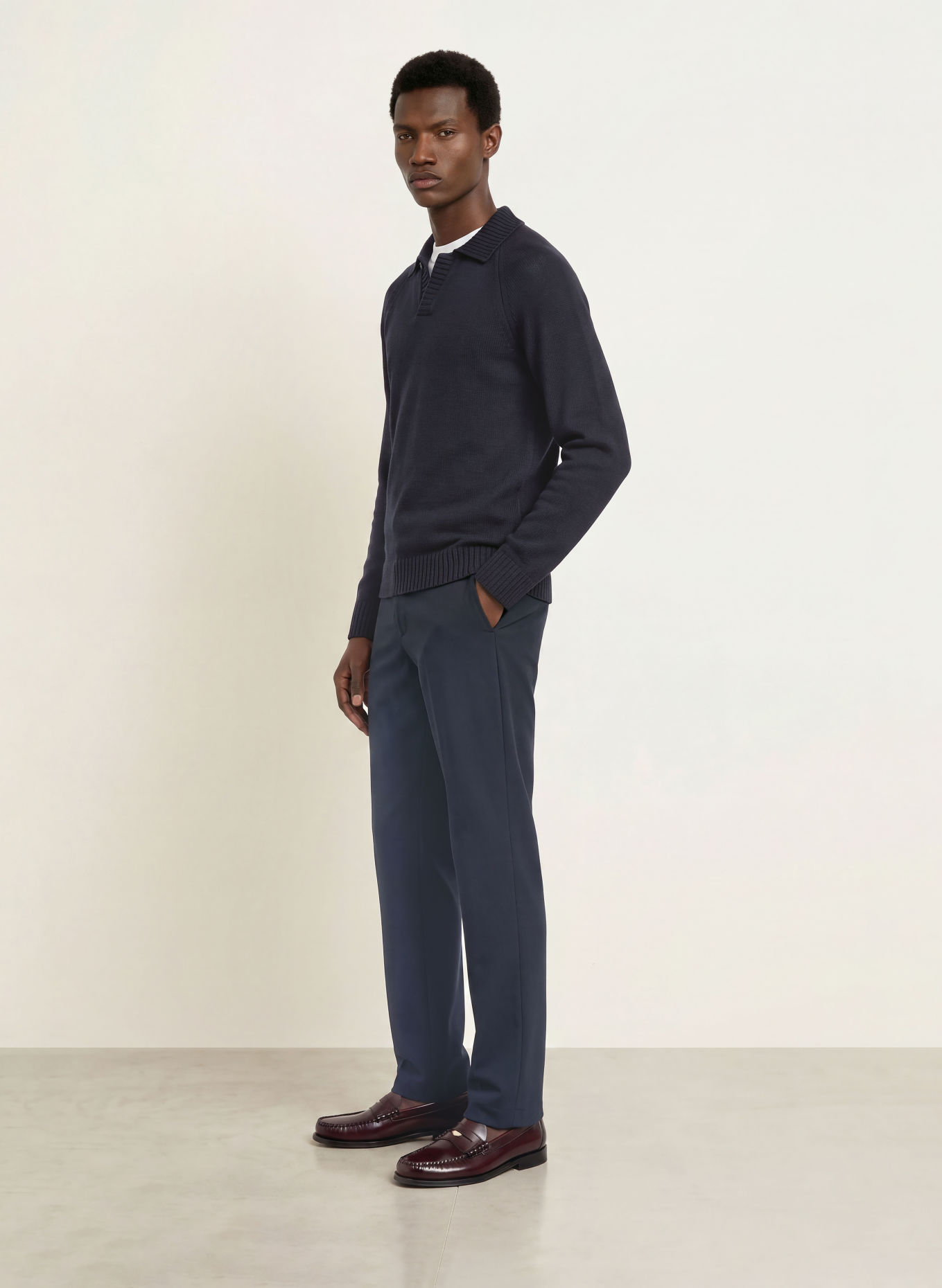 REISS Gebreid poloshirt ASHDOWN: ZWART