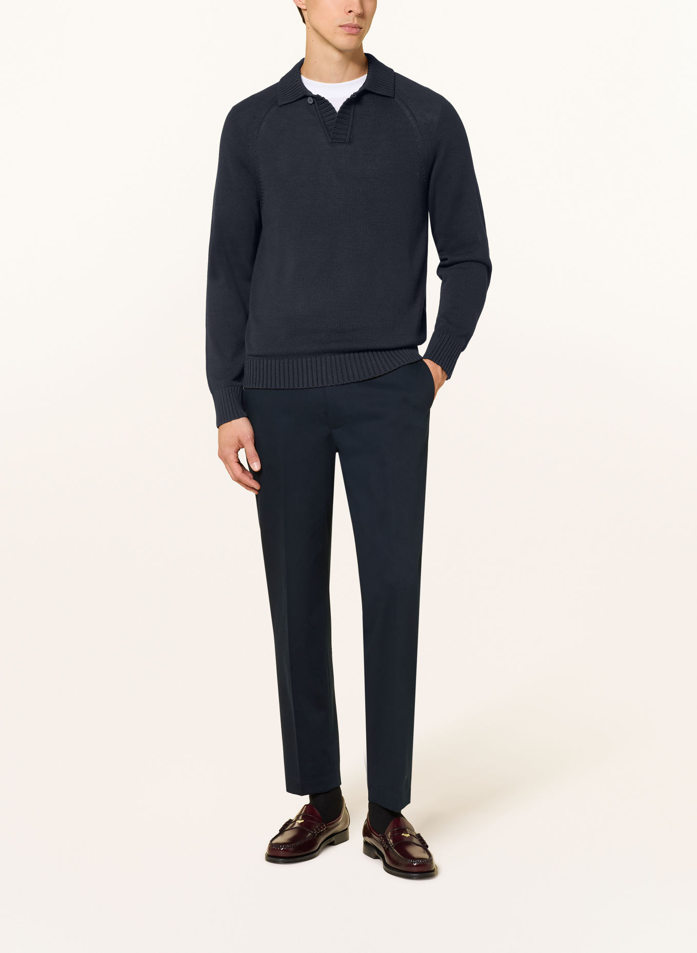 REISS Gebreid poloshirt ASHDOWN: ZWART