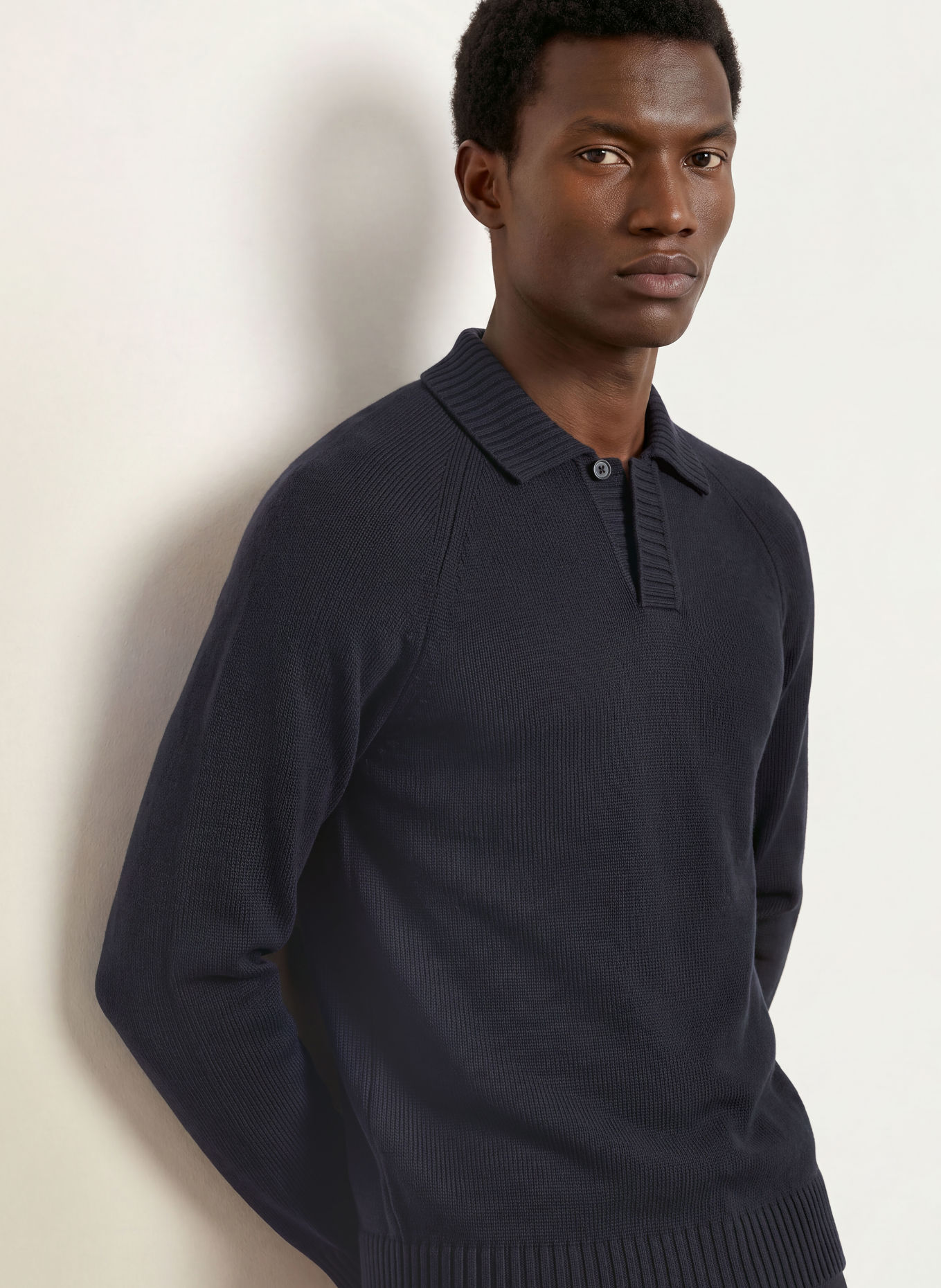 REISS Gebreid poloshirt ASHDOWN: ZWART