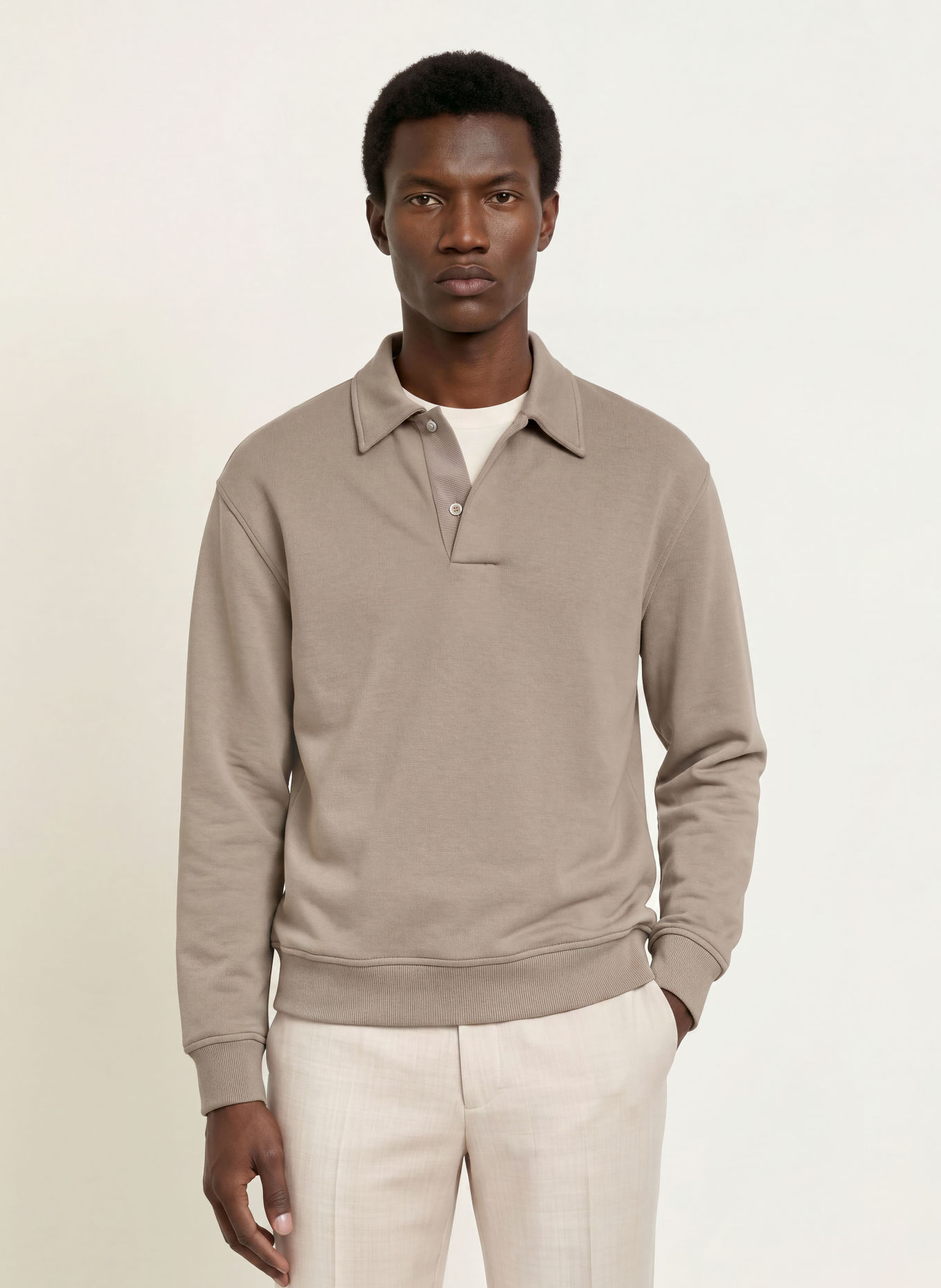 REISS Sweat-Poloshirt BROOKS: TAUPE