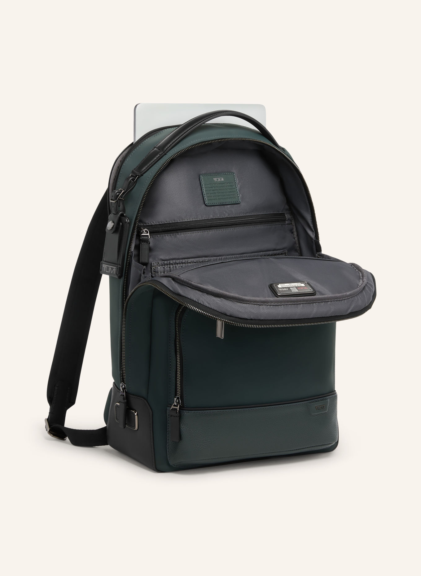 TUMI HARRISON WARREN Backpack with laptop compartment: DARK GREEN / BLACK