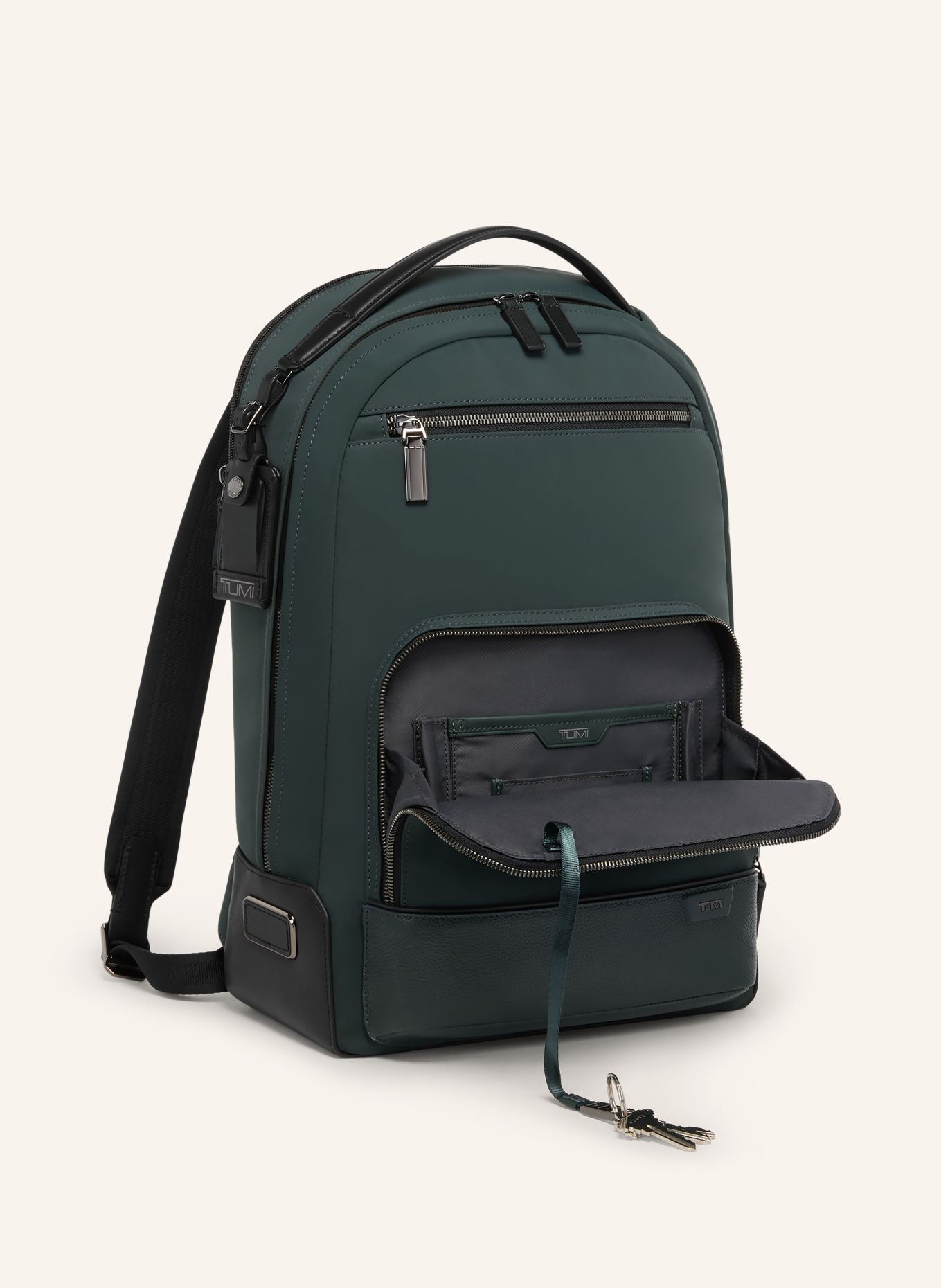 TUMI HARRISON WARREN Backpack with laptop compartment: DARK GREEN / BLACK
