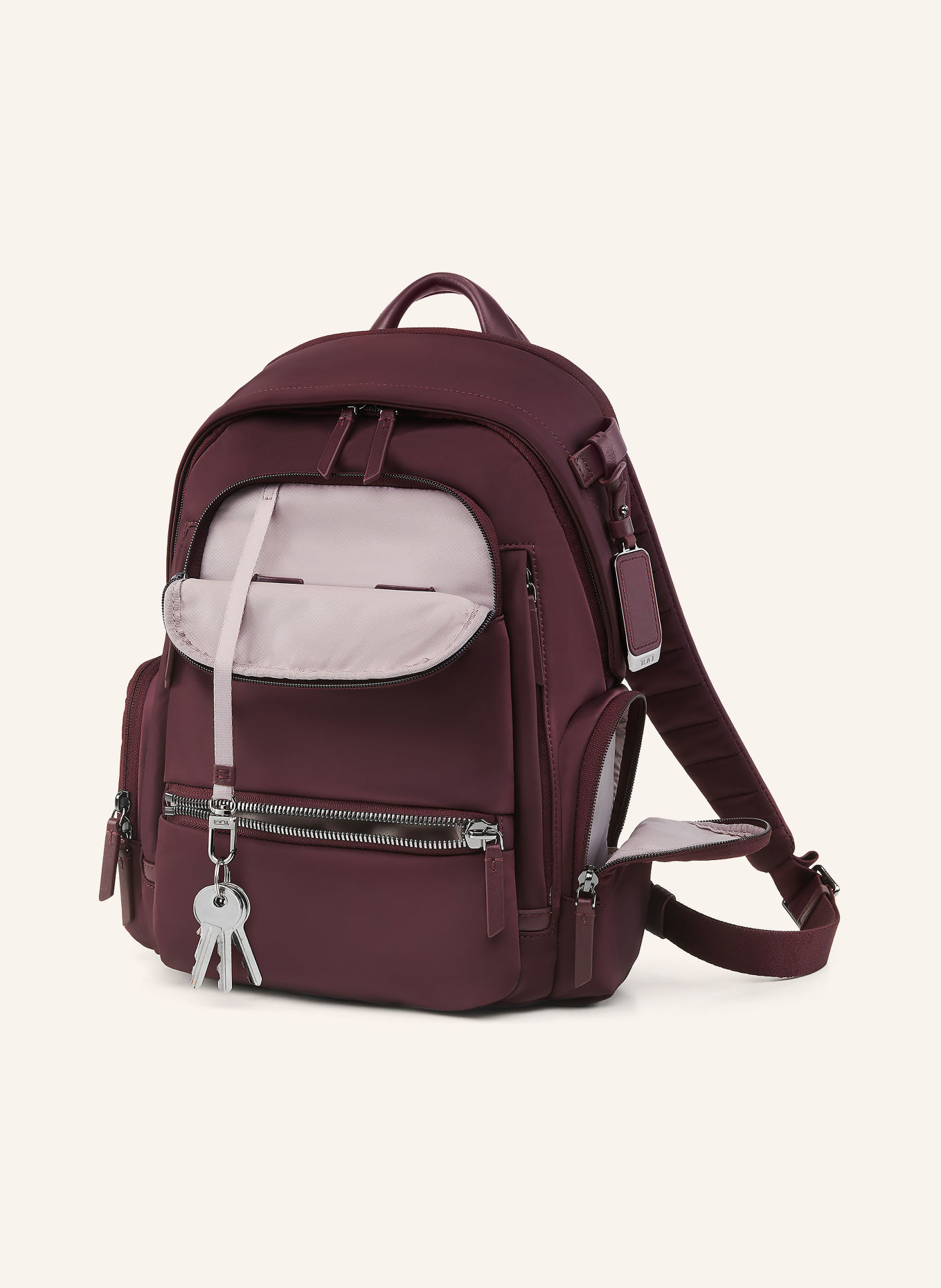 TUMI Sac à dos VOYAGEUR CELINA MEDIUM avec compartiment pour ordinateur portable: ROUGE FONCÉ / ARGENT