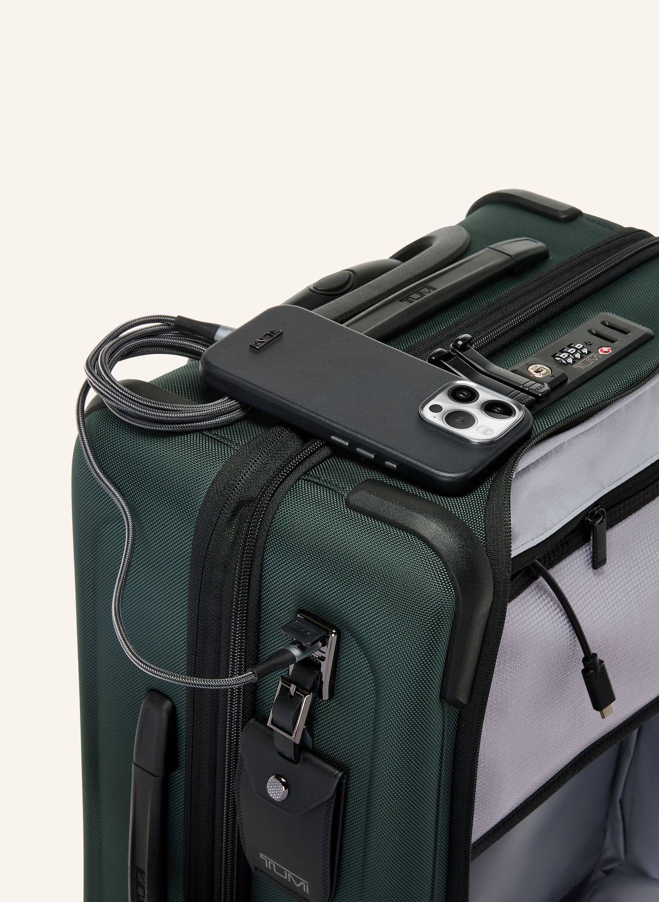 TUMI ALPHA Trolley LARGE DUAL ACCESS EXPANDABLE CABIN: DARK GREEN / BLACK