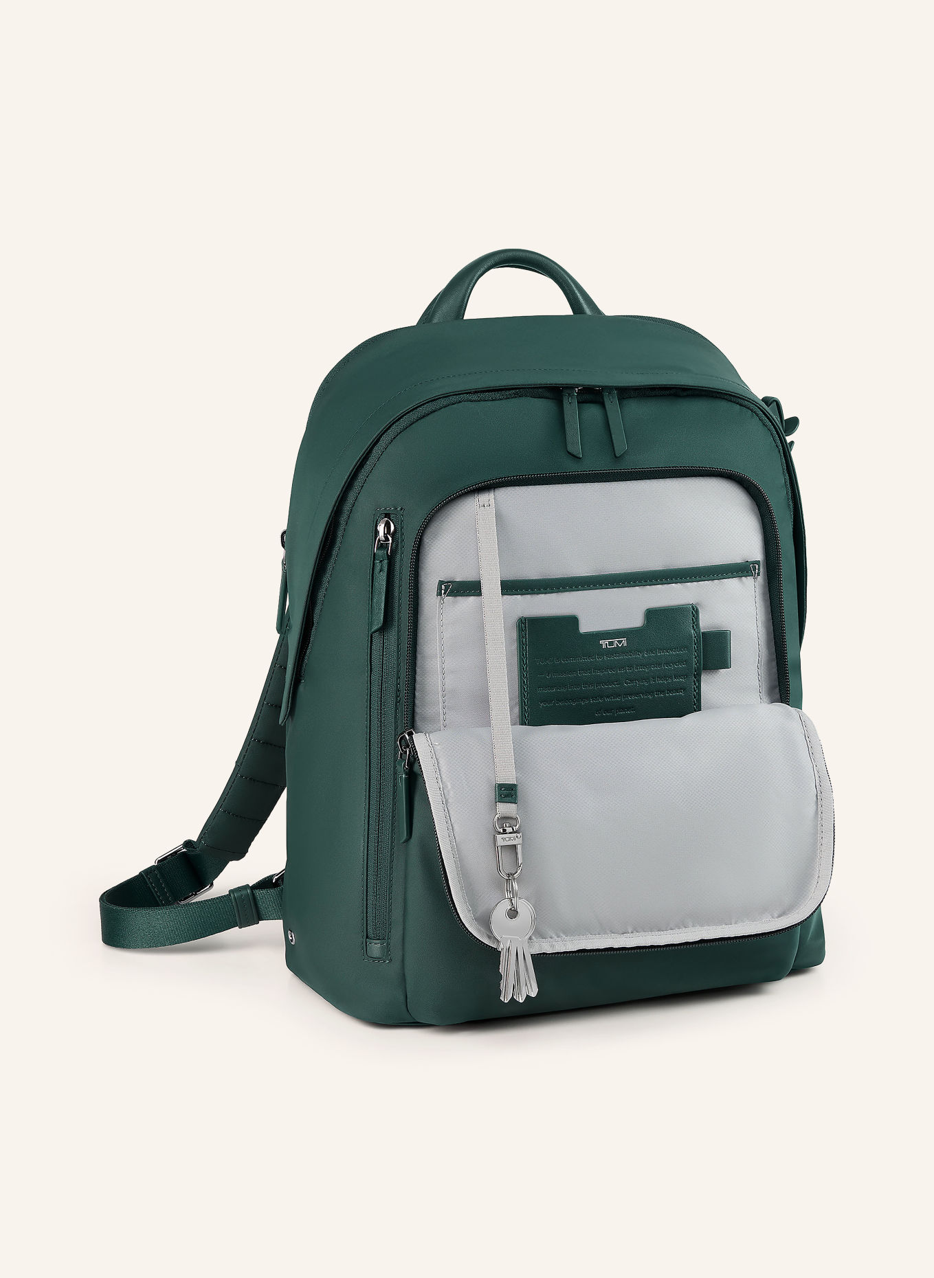 TUMI VOYAGEUR HALSEY Backpack with laptop compartment: DARK GREEN / SILVER