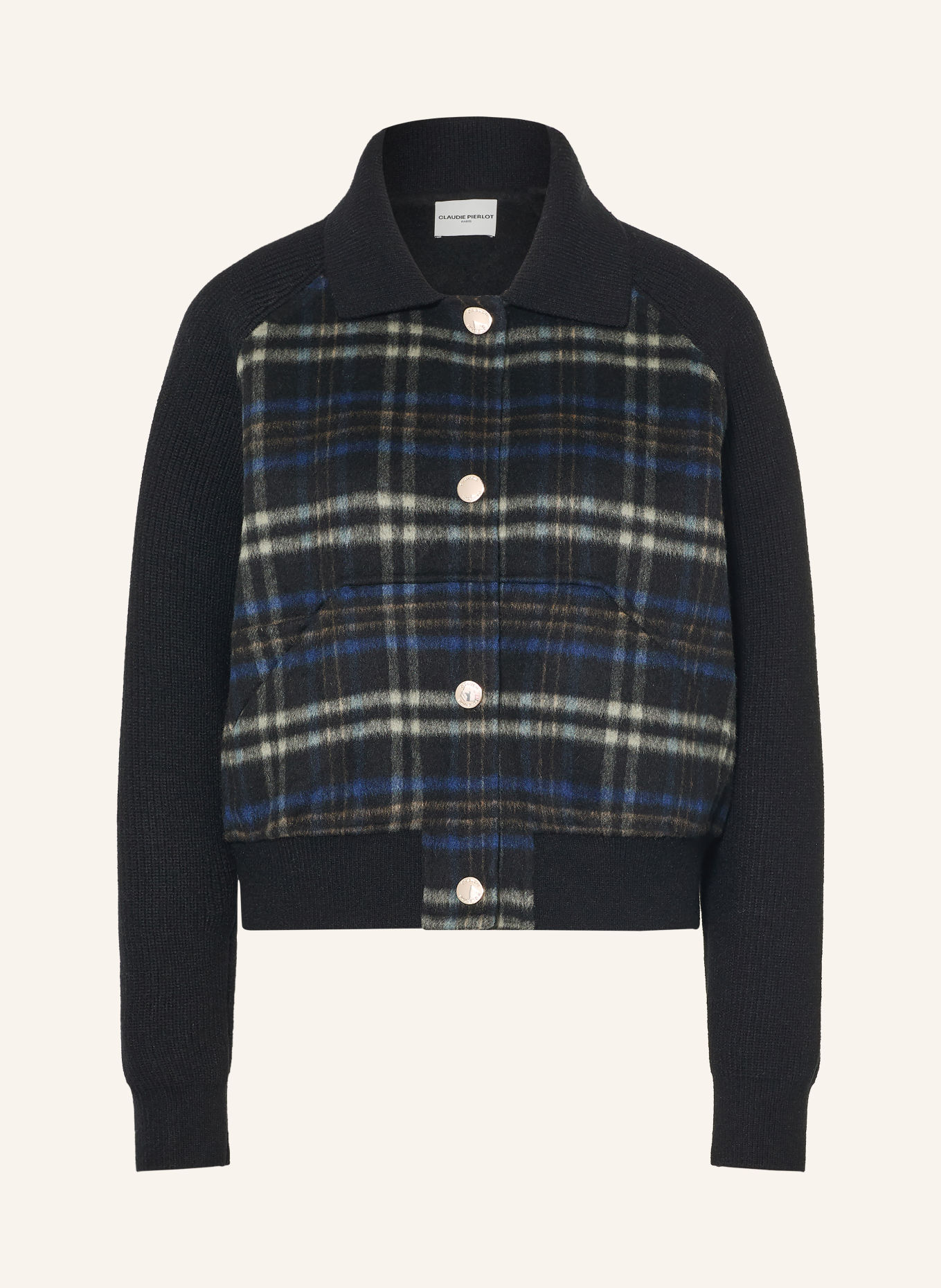 CLAUDIE PIERLOT Jacke im Materialmix: DUNKELBLAU / CREME / HELLGRAU