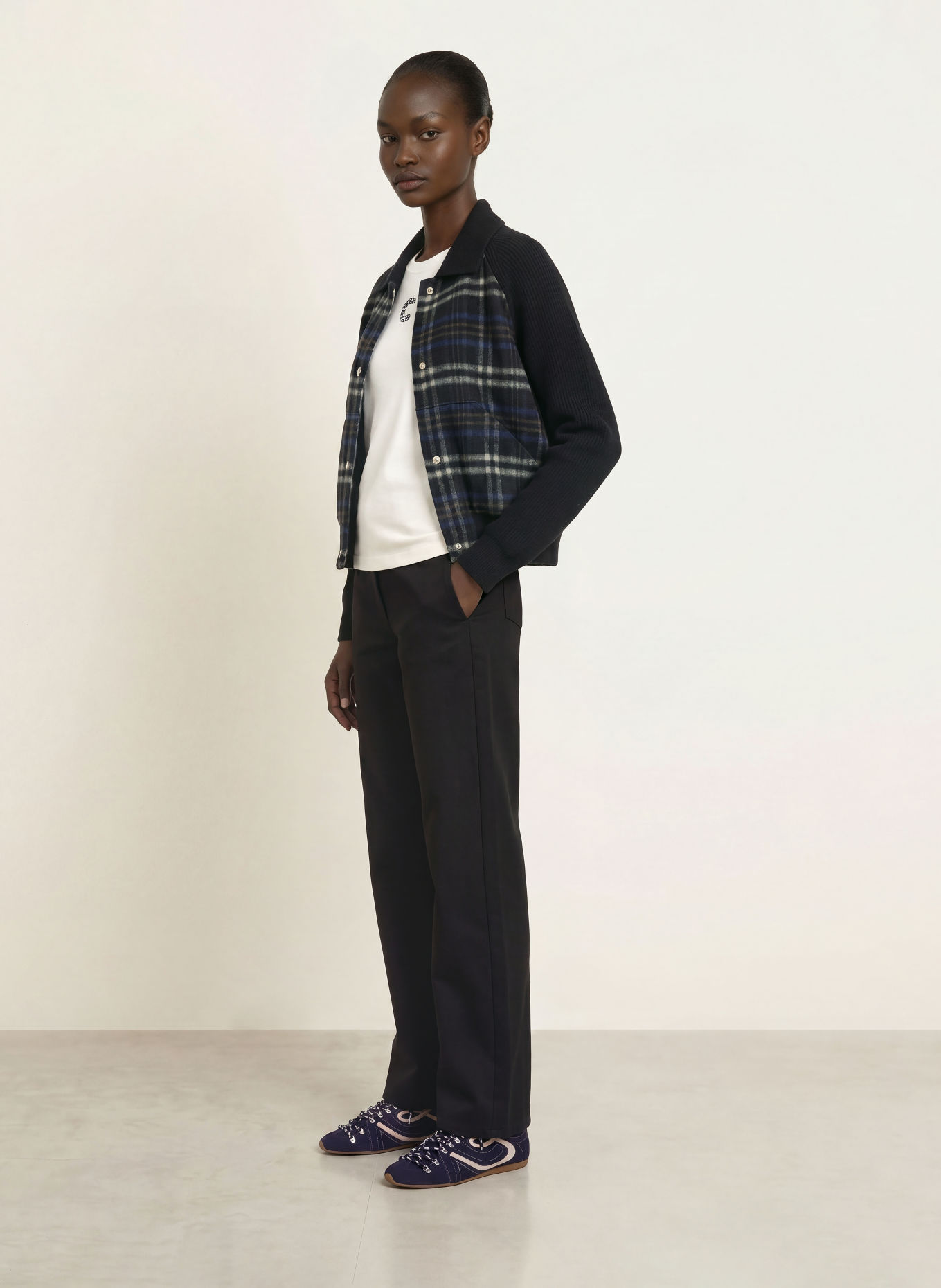 CLAUDIE PIERLOT Jacke im Materialmix: DUNKELBLAU / CREME / HELLGRAU