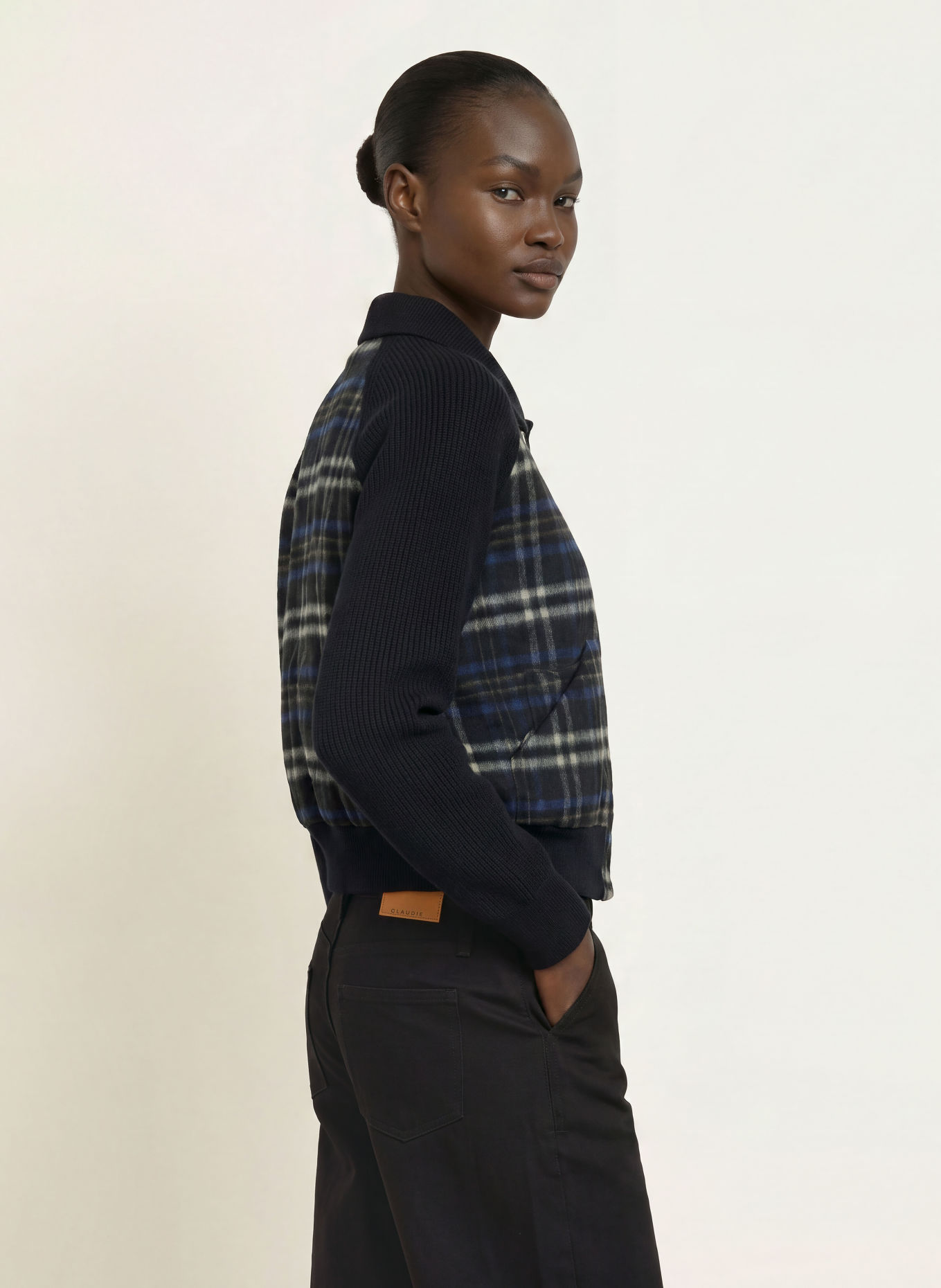 CLAUDIE PIERLOT Jacke im Materialmix: DUNKELBLAU / CREME / HELLGRAU