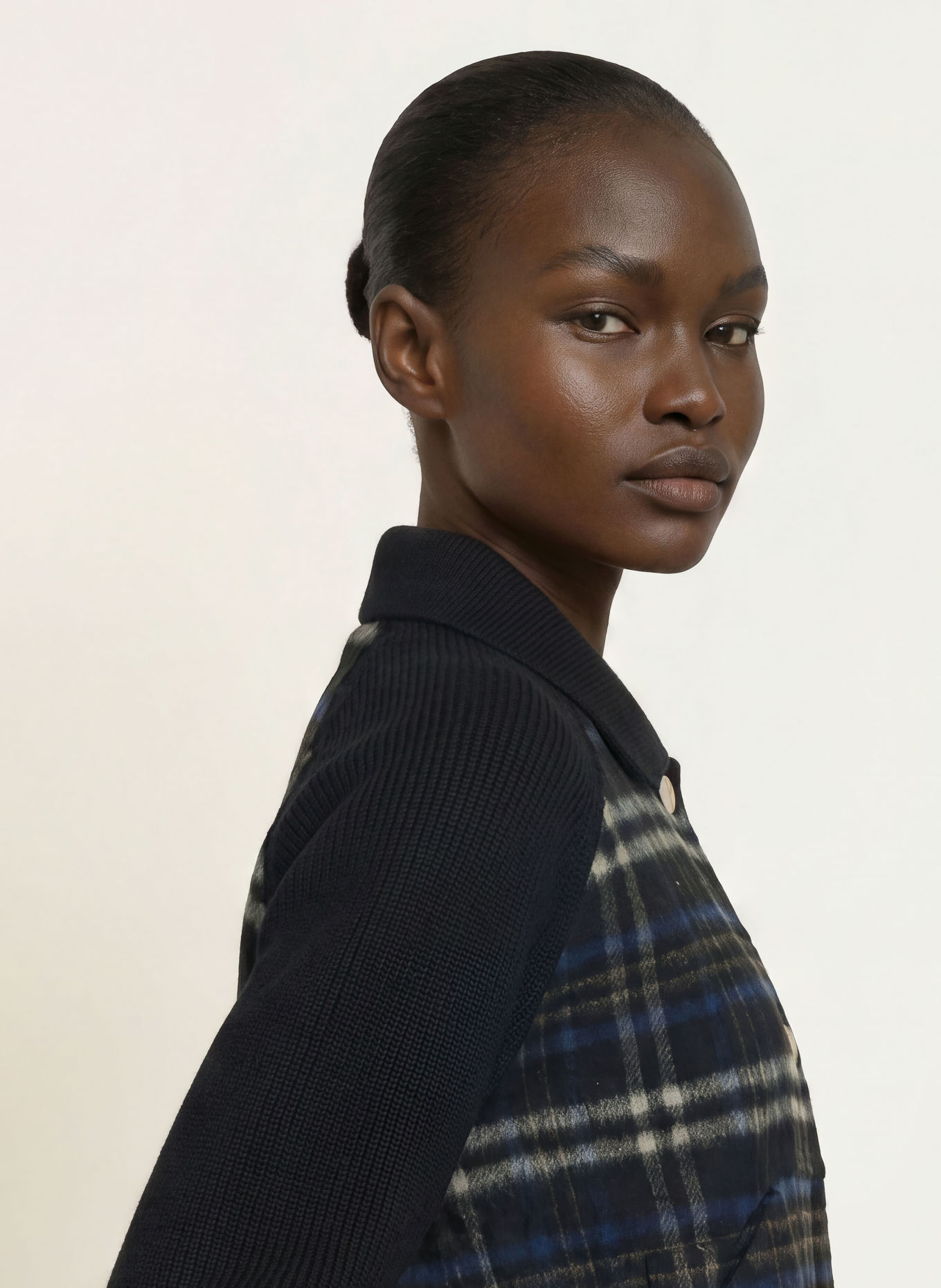 CLAUDIE PIERLOT Jacke im Materialmix: DUNKELBLAU / CREME / HELLGRAU