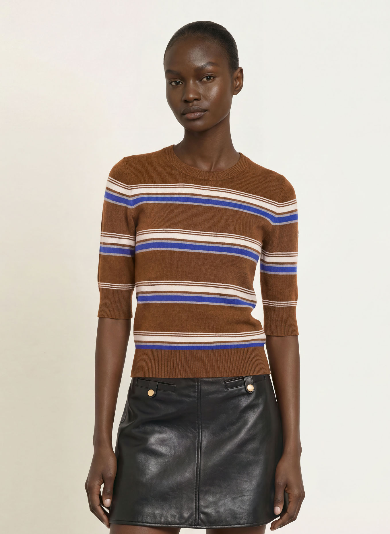 CLAUDIE PIERLOT Pullover mit 3/4-Arm: BRAUN / CREME / BLAU