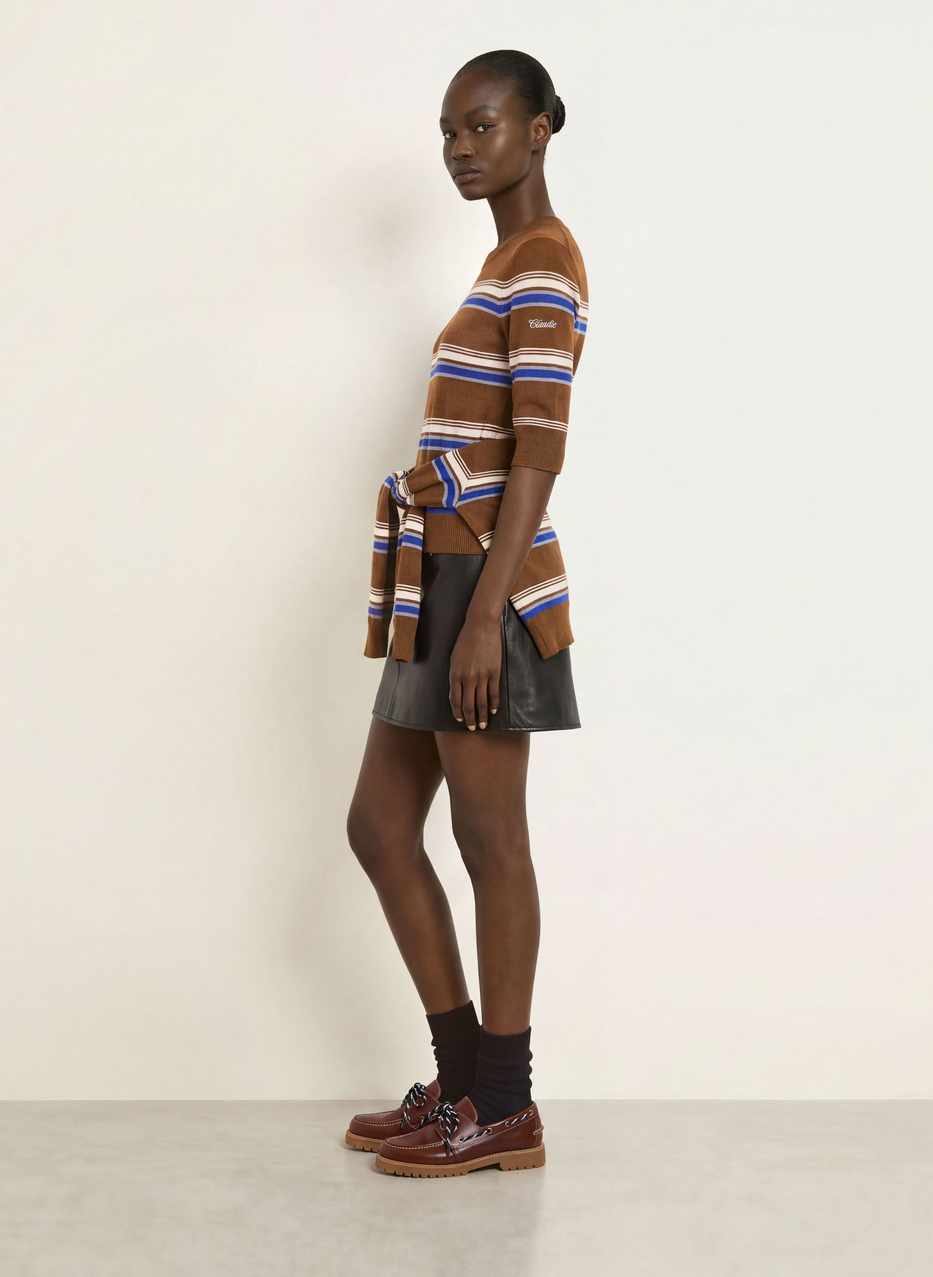 CLAUDIE PIERLOT Pullover mit 3/4-Arm: BRAUN / CREME / BLAU