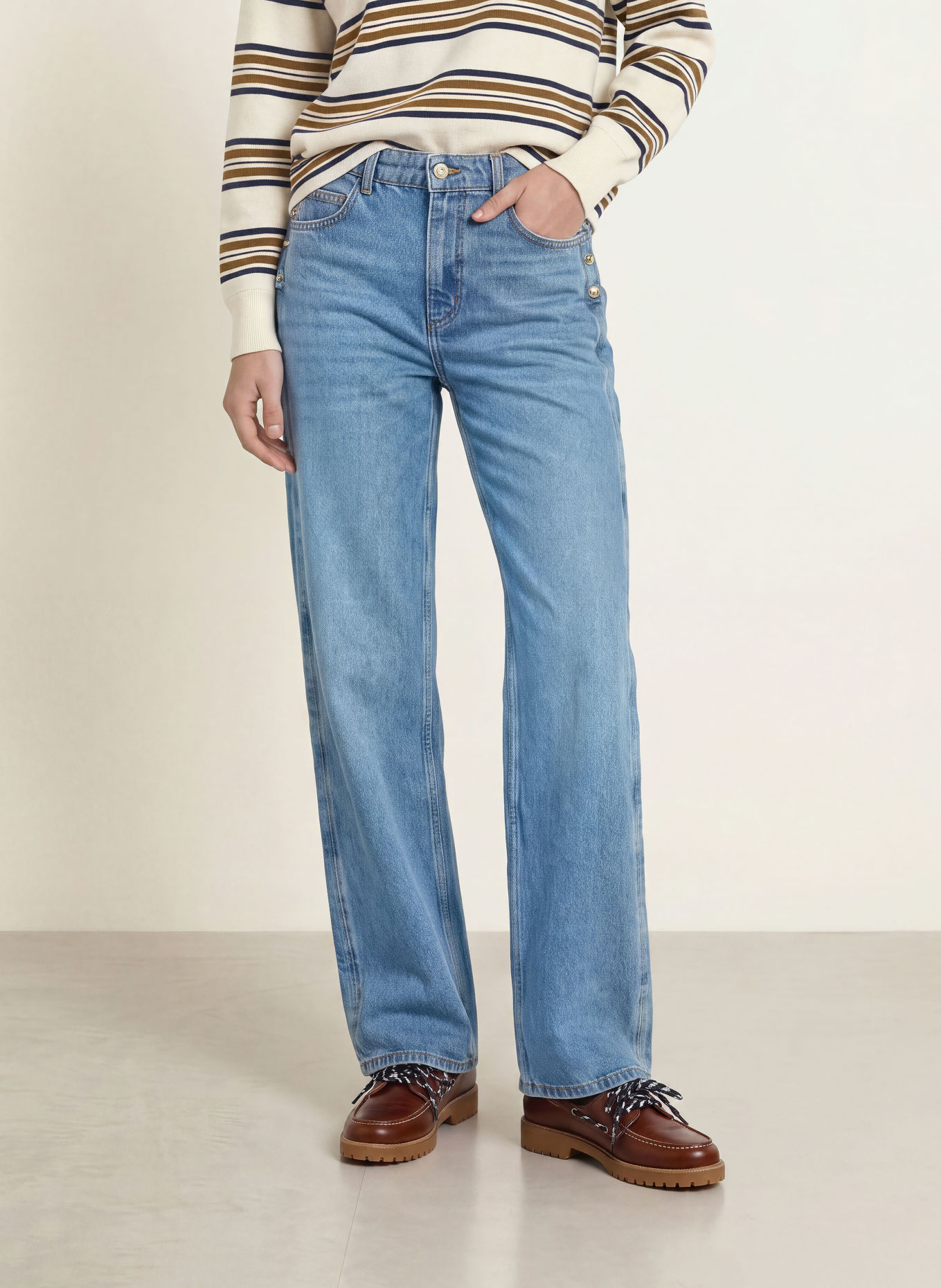 CLAUDIE PIERLOT Wide Leg Jeans: 0017 BLUE DENIM