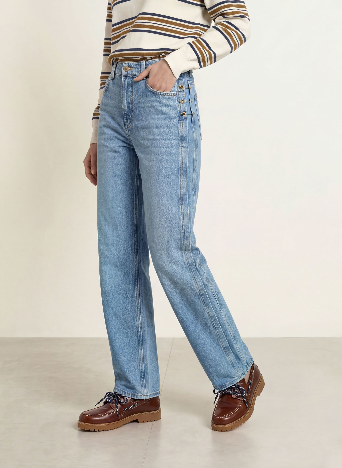 CLAUDIE PIERLOT Wide Leg Jeans: 0017 BLUE DENIM