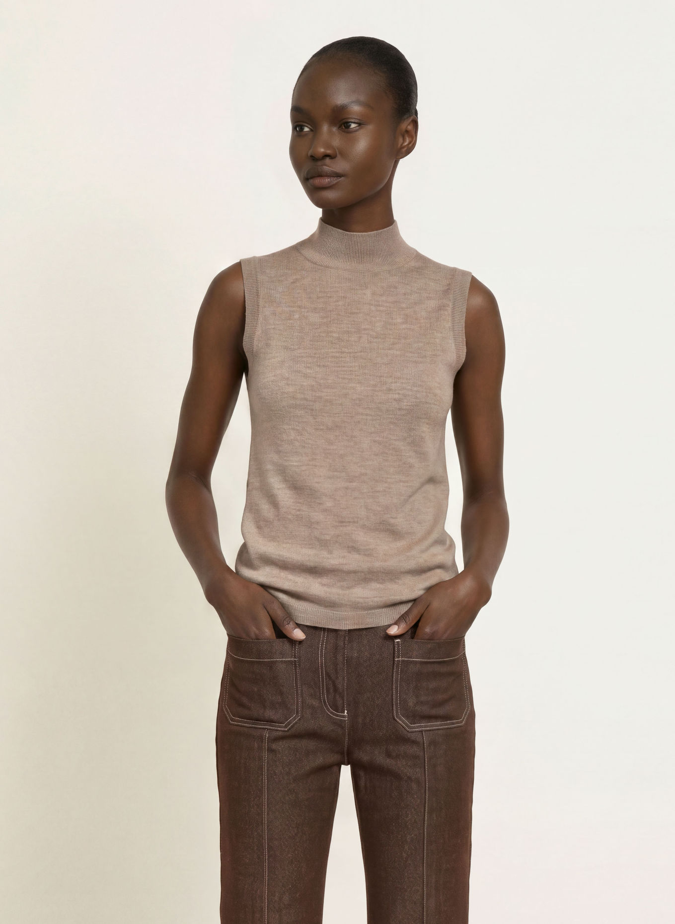 REISS Gebreide top EVELYN van merinowol: BEIGE