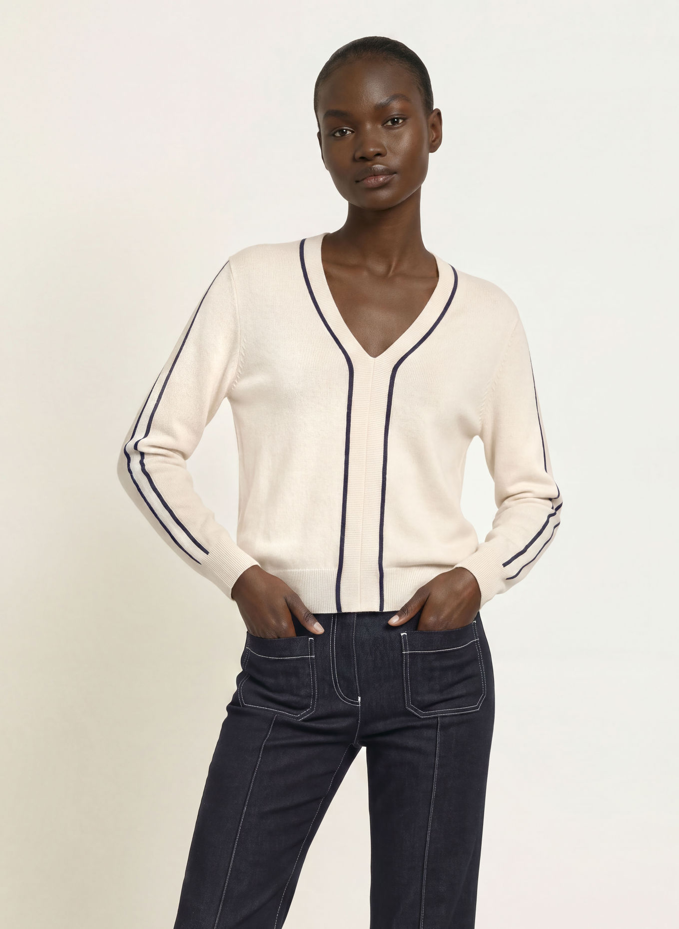REISS Pullover MILA: ECRU / DUNKELBLAU