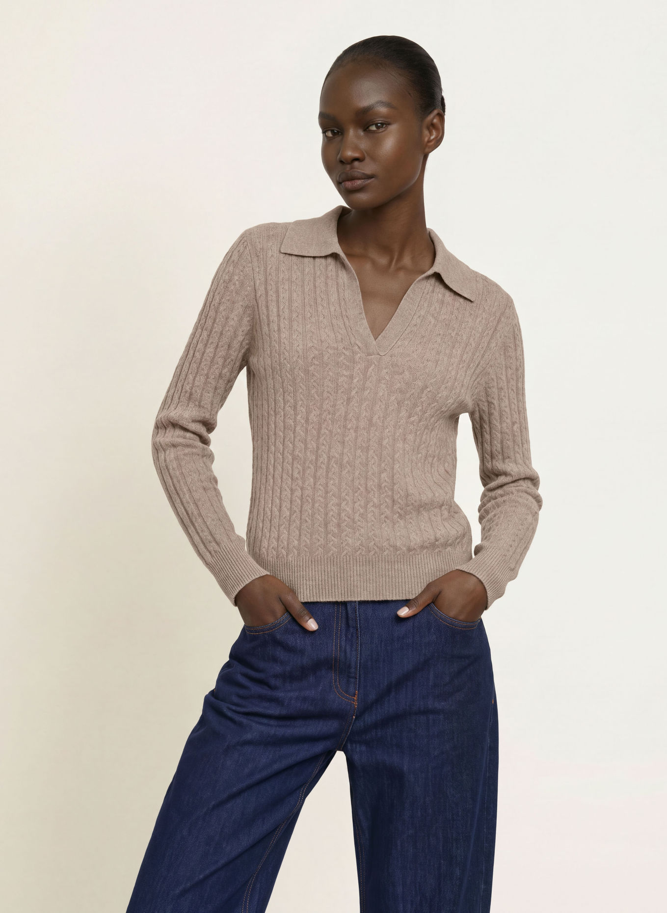 REISS Strick-Poloshirt MILLIE: BEIGE
