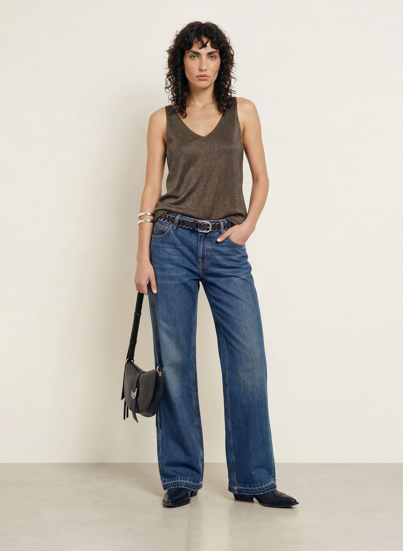 ba&sh ZUANI-strikbluse med glimmergarn: KHAKI