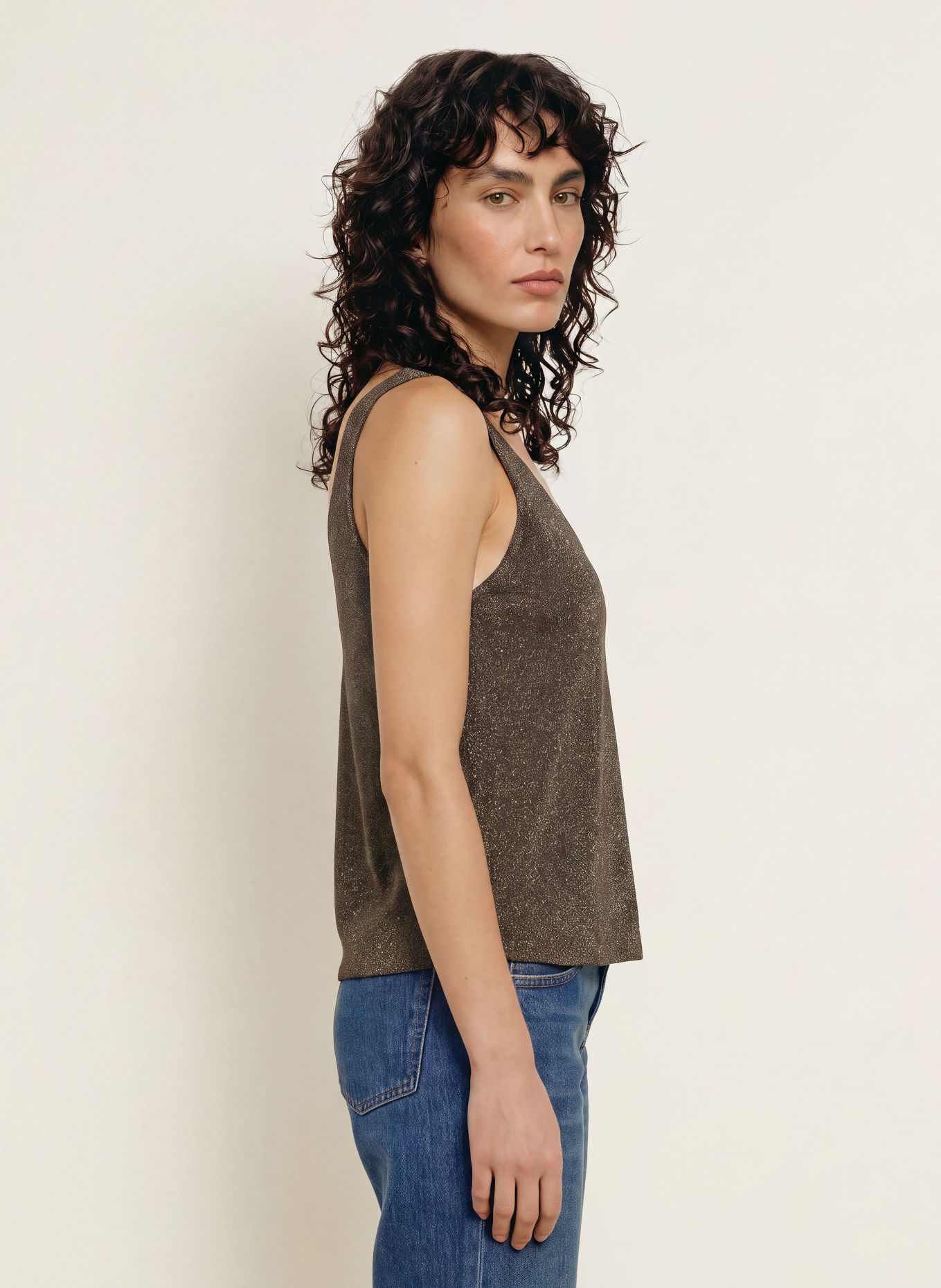 ba&sh ZUANI-strikbluse med glimmergarn: KHAKI