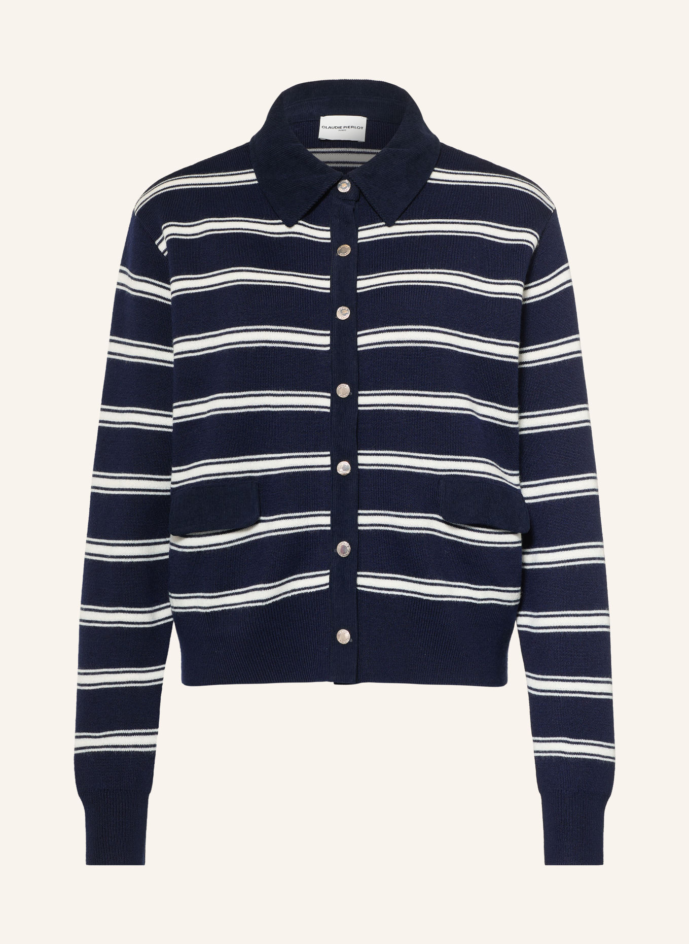 CLAUDIE PIERLOT Strickjacke: DUNKELBLAU / WEISS