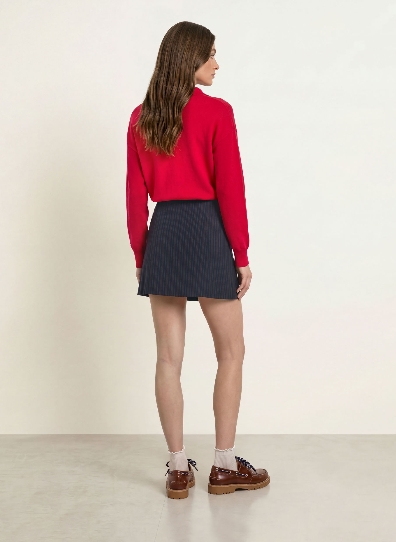 CLAUDIE PIERLOT Rock in Wickeloptik: DUNKELBLAU / DUNKELROT / HELLORANGE