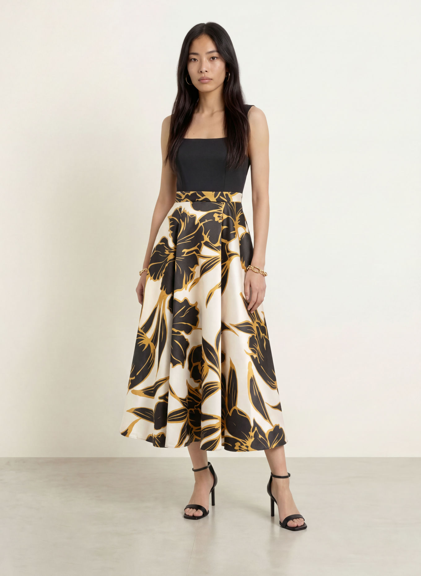 Phase Eight Satinkleid DELIE: SCHWARZ / GOLD / WEISS