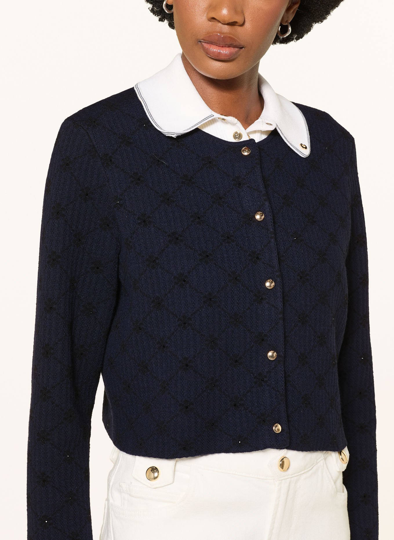 maje Strickjacke mit Schmucksteinen: DUNKELBLAU