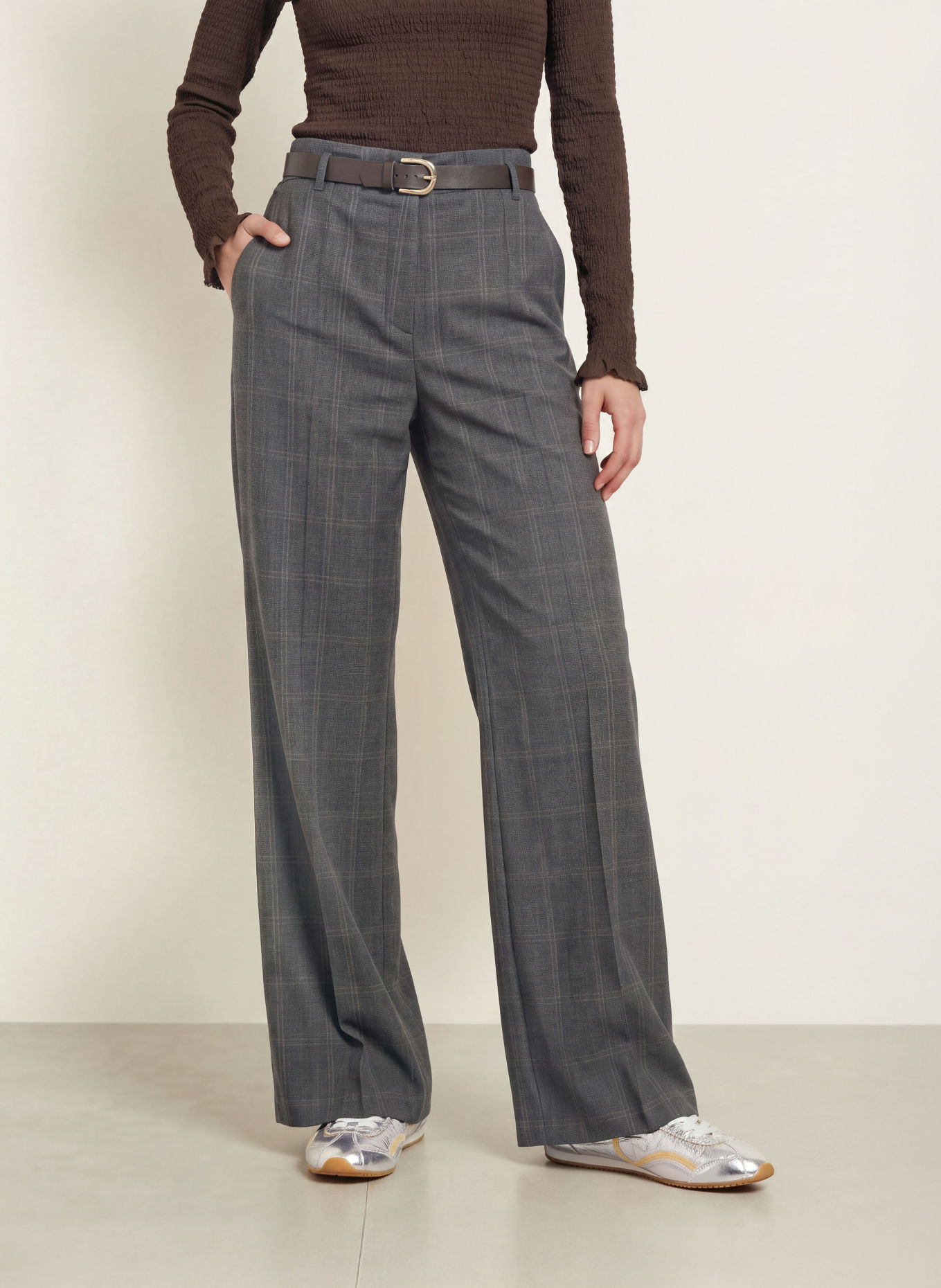SANDRO Marlenehose: DUNKELGRAU / BEIGE