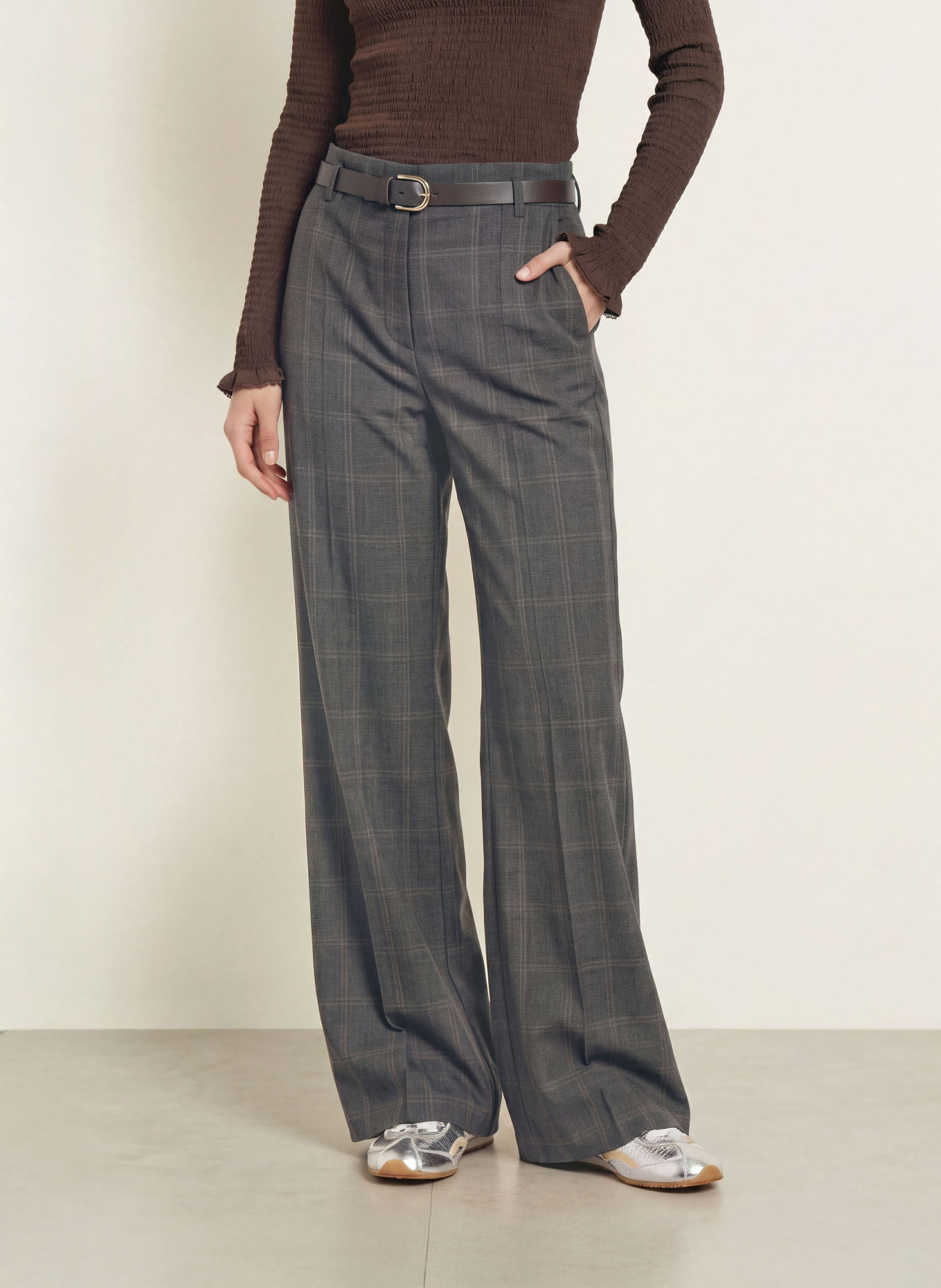 SANDRO Marlenehose: DUNKELGRAU / BEIGE