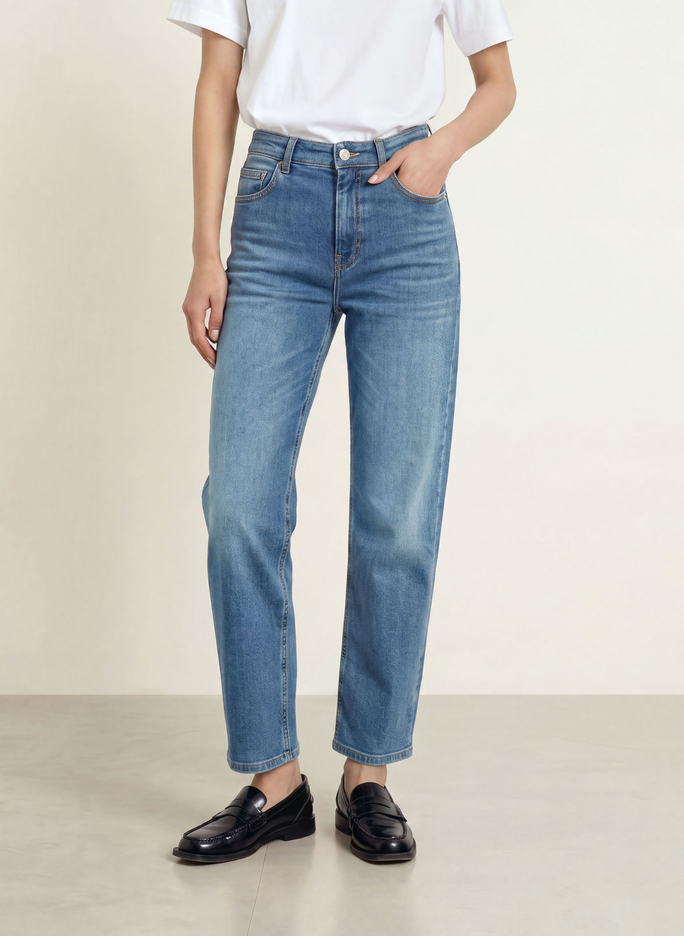 OPUS PANTS Barrel džíny MARI SKY: 70383 mid blue