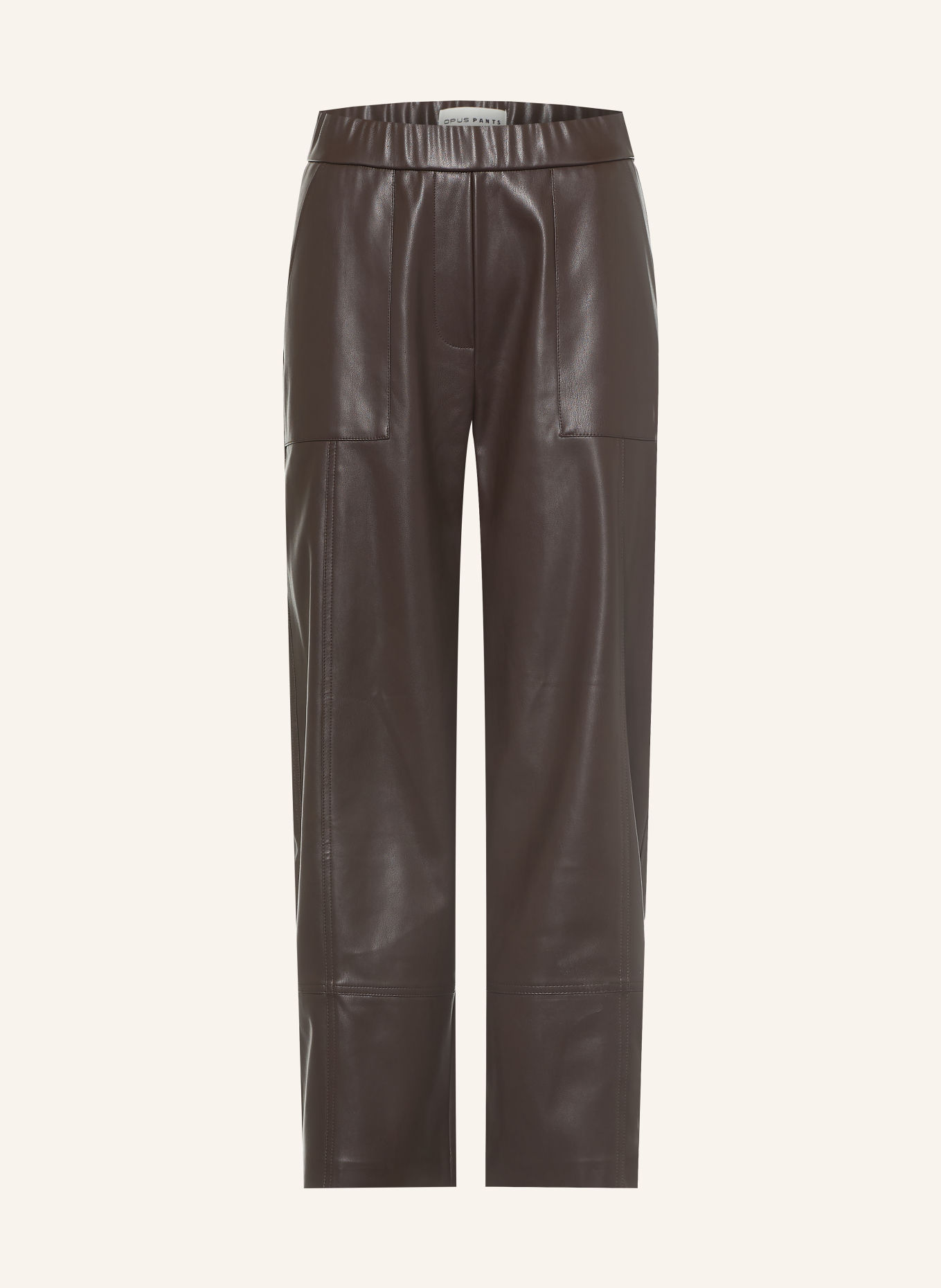 OPUS PANTS Kalhoty METTA v koženém vzhledu: TMAVĚ HNĚDÁ