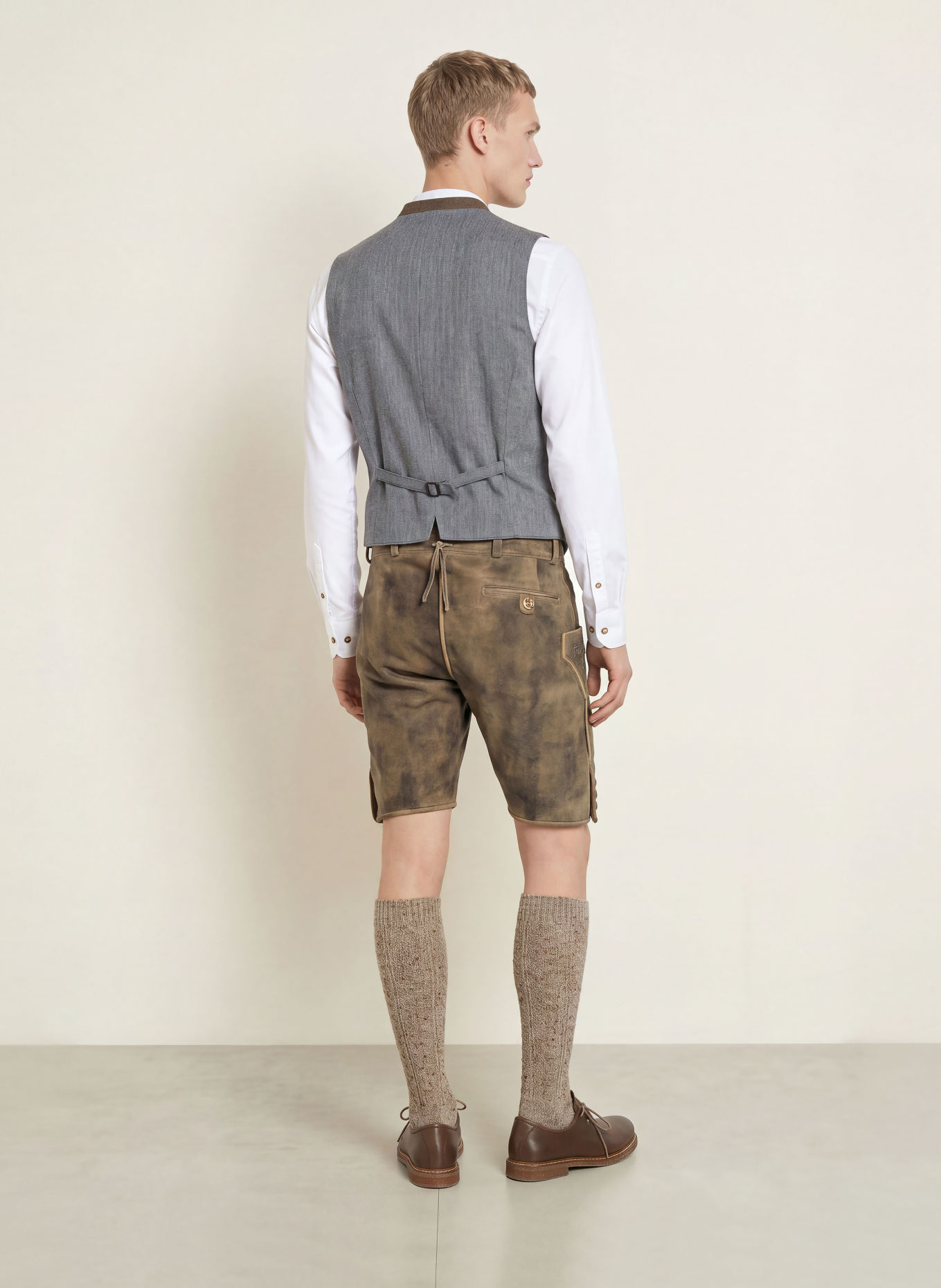 Grasegger VOITL Traditional vest in a Mix of Materials: BROWN / GRAY / WHITE